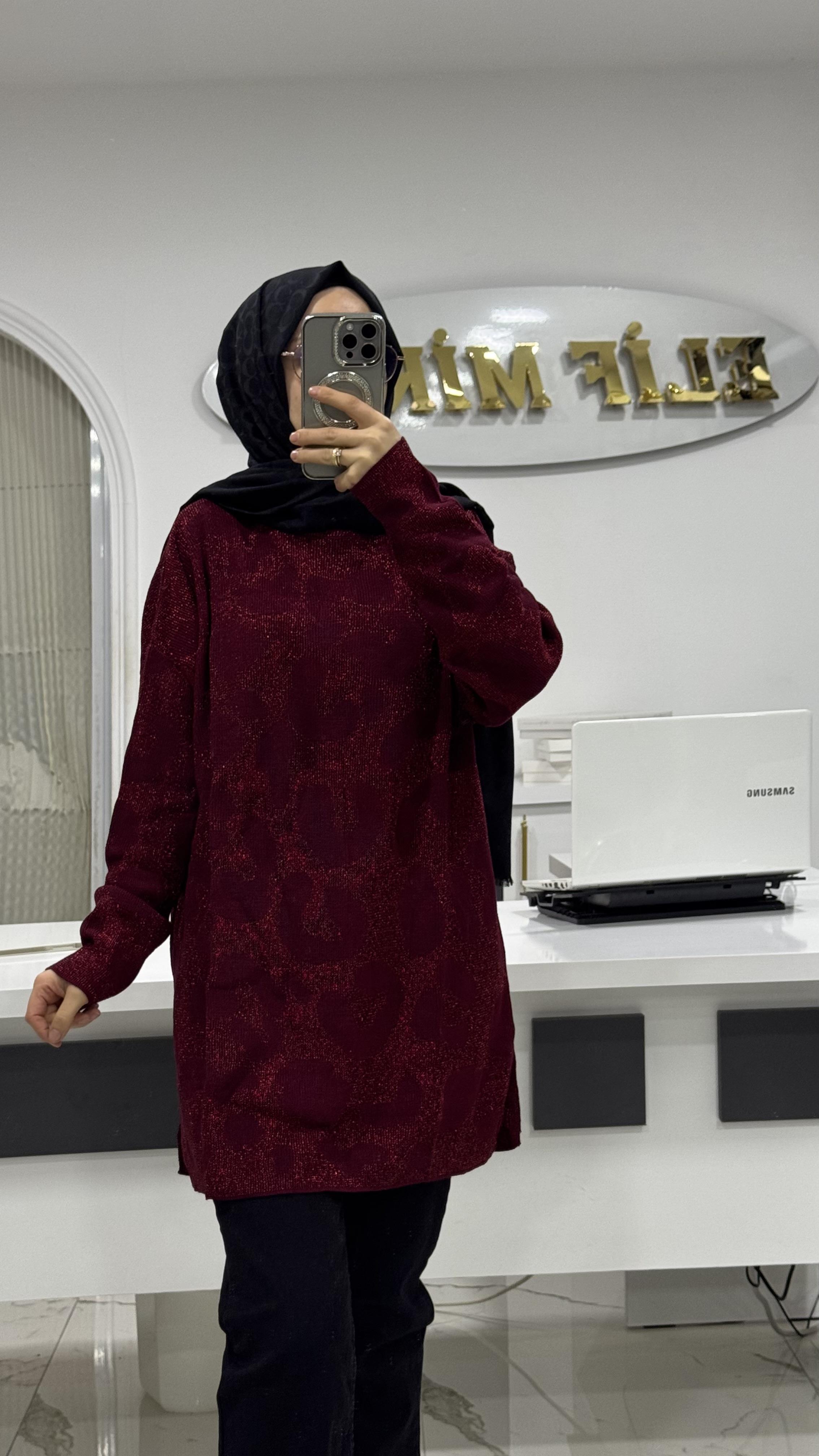 IŞILTILI LEOPAR TRİKO BORDO