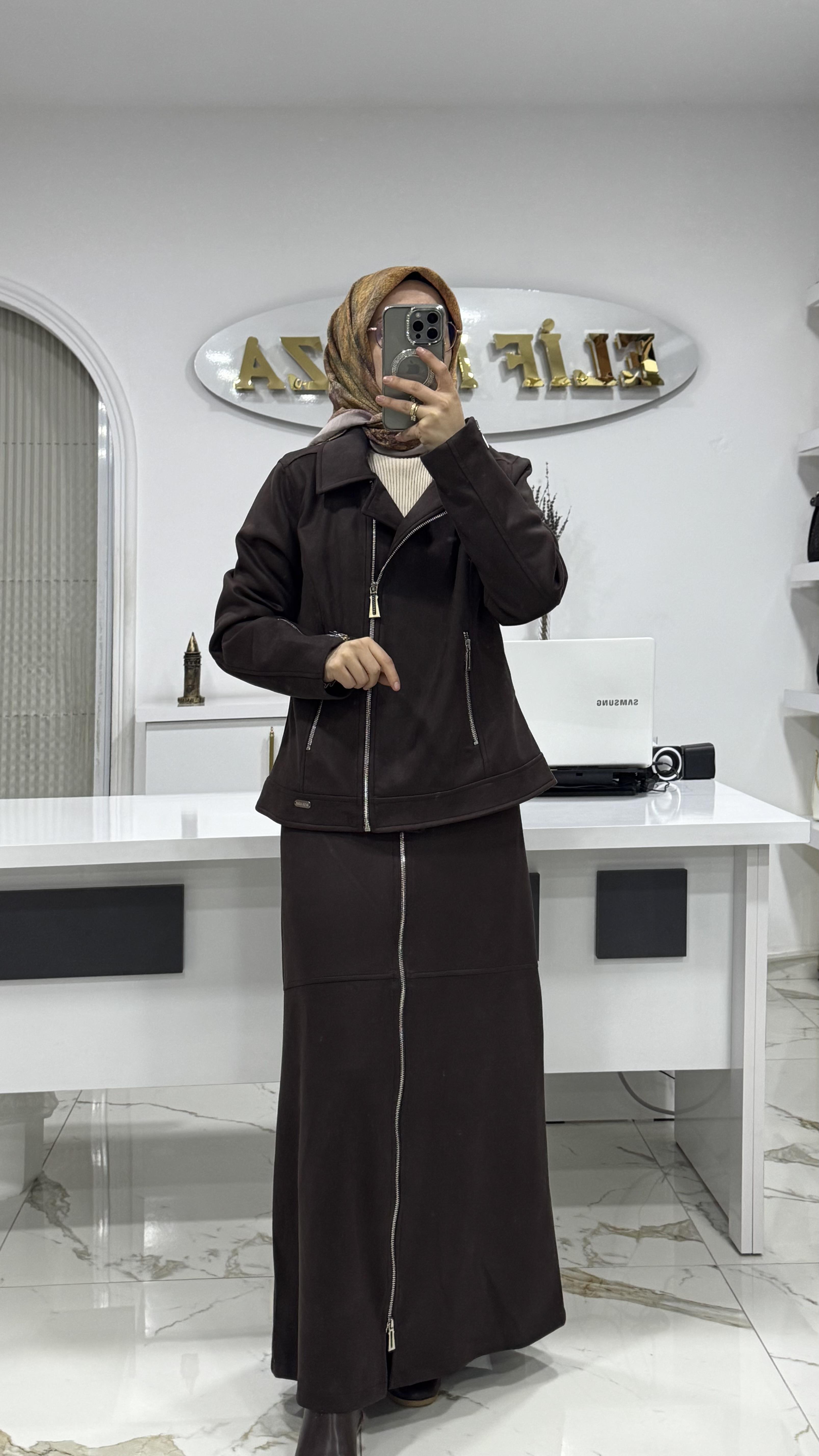 SÜET ETEK CEKET TAKIM KAHVE