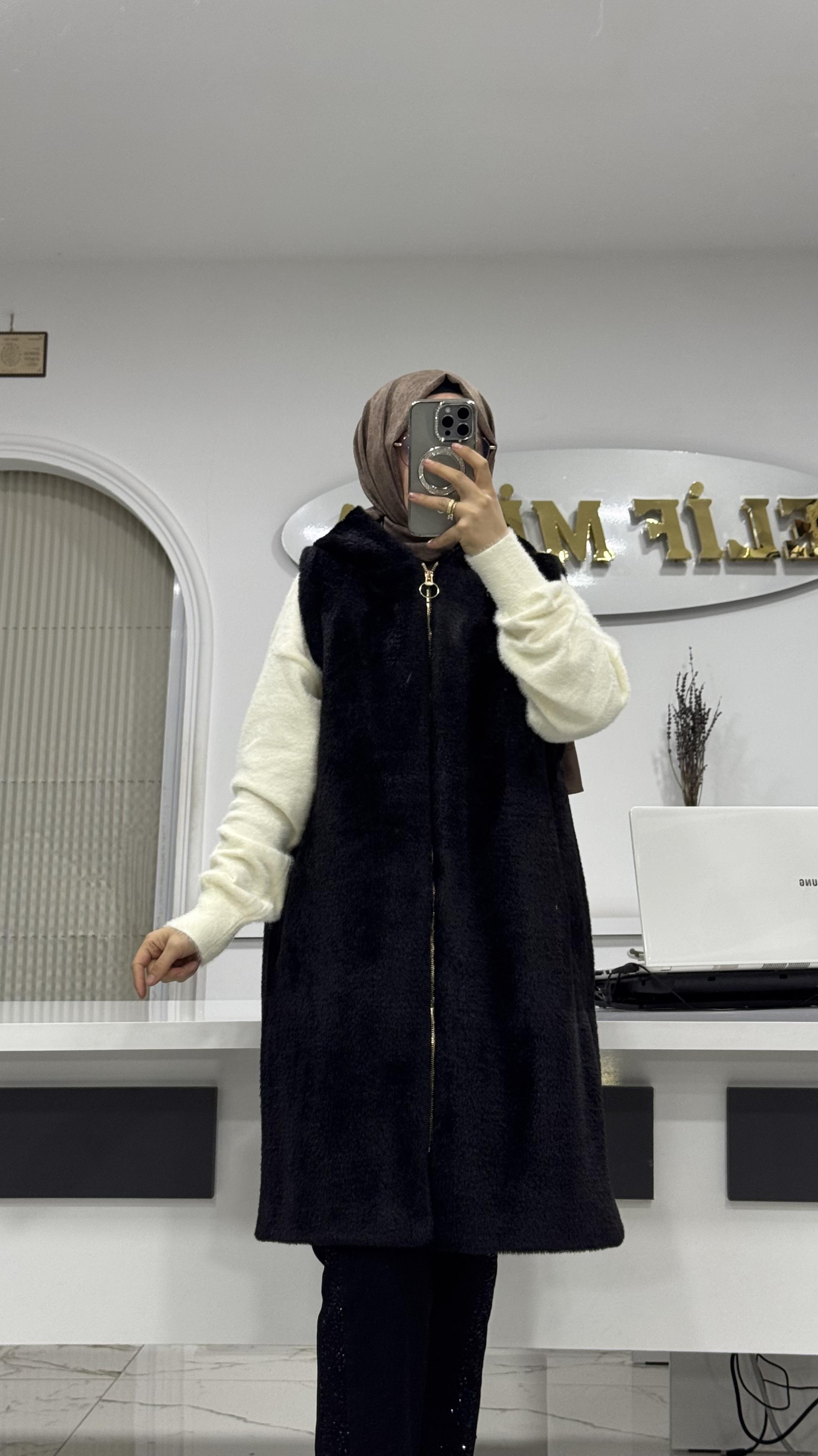 PREMİUM KALİTE ANGORA YELEK SİYAH