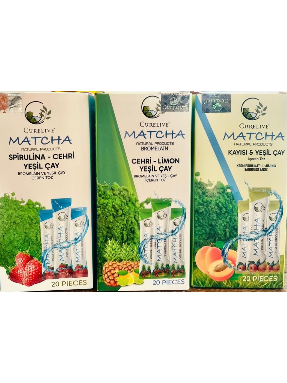 Fırsat Kapısı Matcha Maça Çayı Tozu Üçlü Set Ananas-Kayısı-Çilek 3 Adet