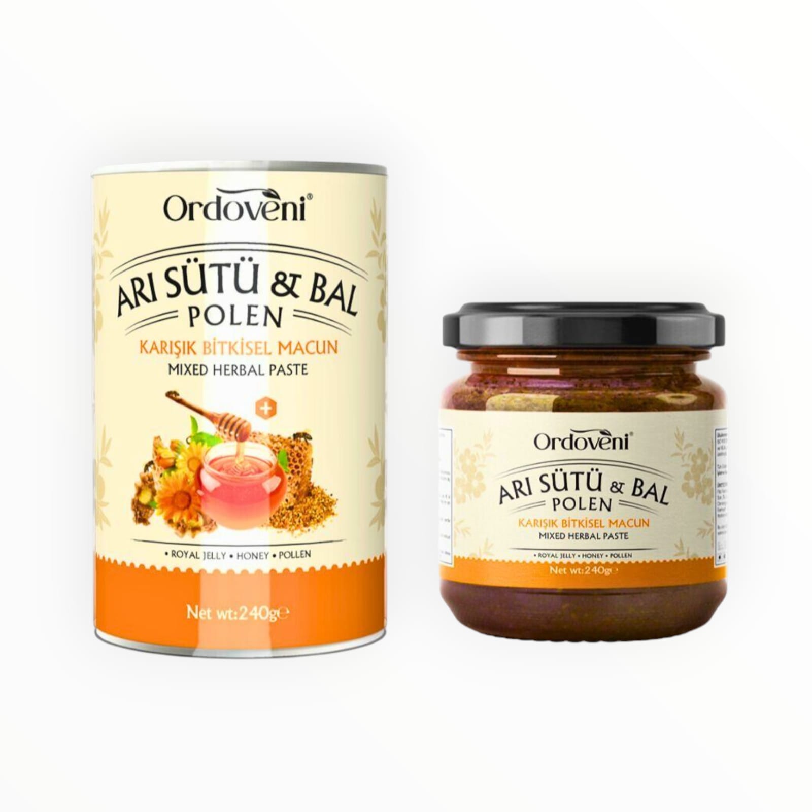 Ordoveni Doğal Arı Sütü, Bal ve Polen | Enerji ve Sağlık Için Doğal Takviye (240GR)