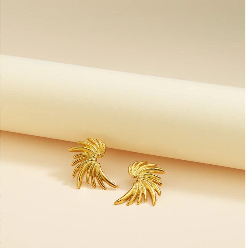 Anka Kuşu Kanatları Gold Küpe