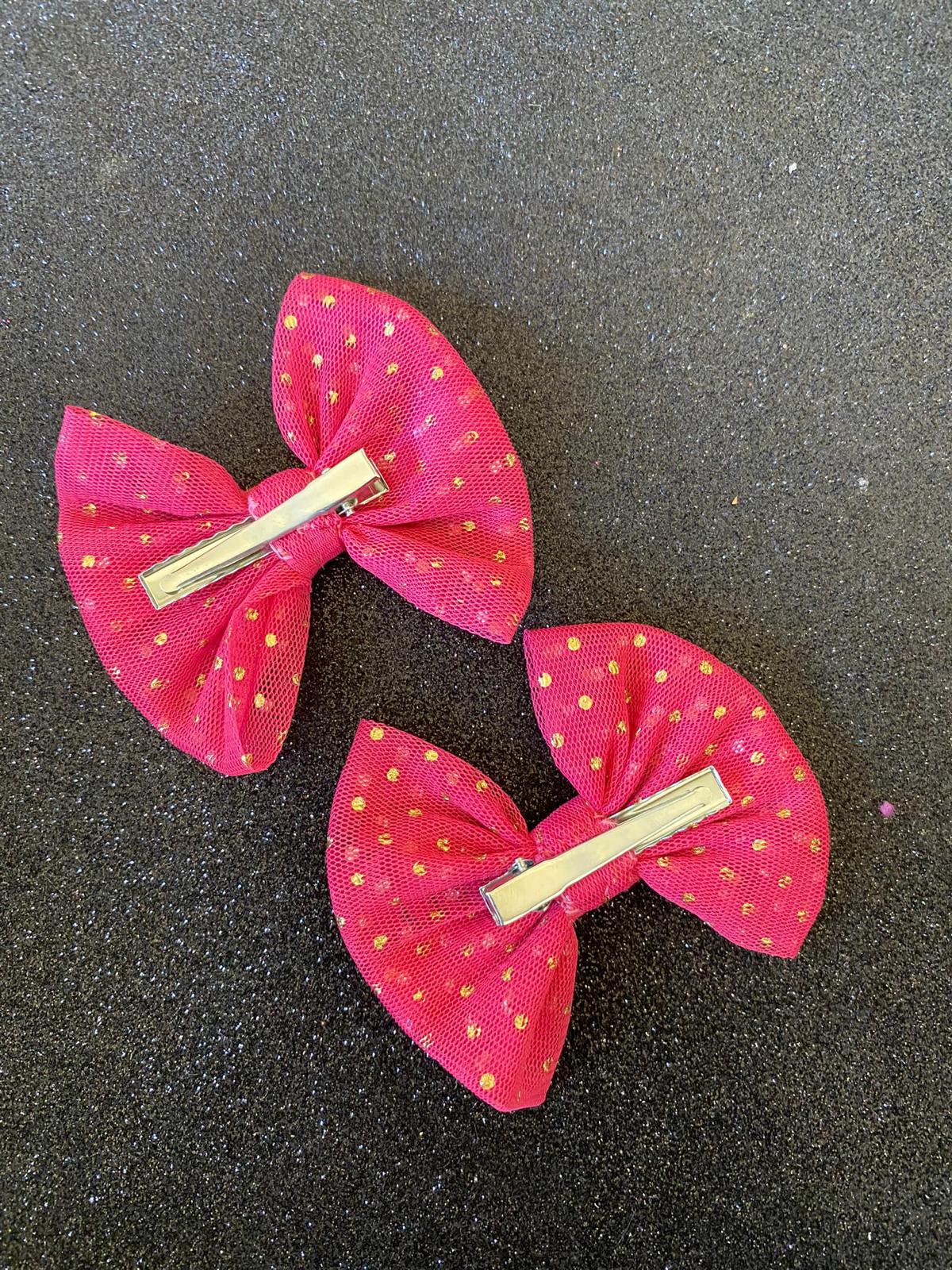 2 Adet Pembe Tül Gold Puantiyeli Klipsli Çocuk Tokası