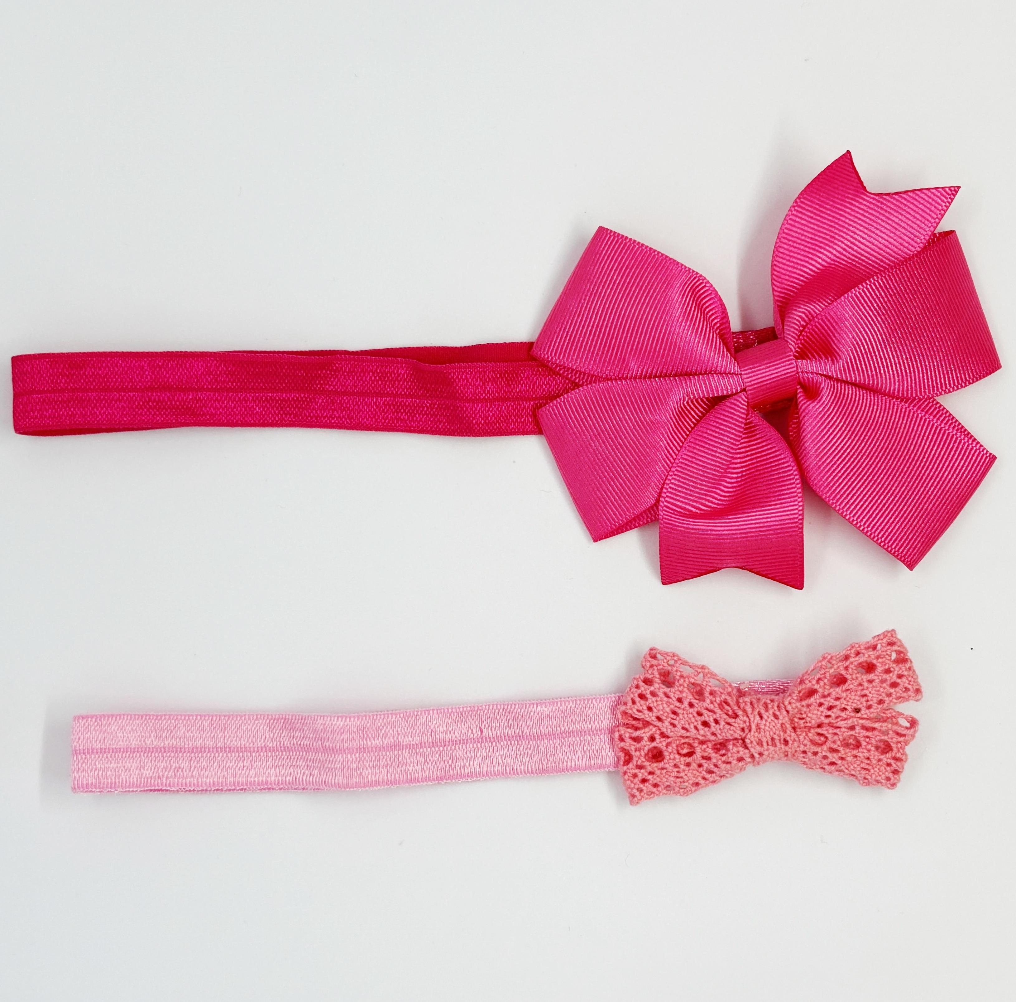 2'li Set Koyu Pembe Dantelli ve Düz Çocuk Bandana Seti 6 Ay - 4 Yaş Arası