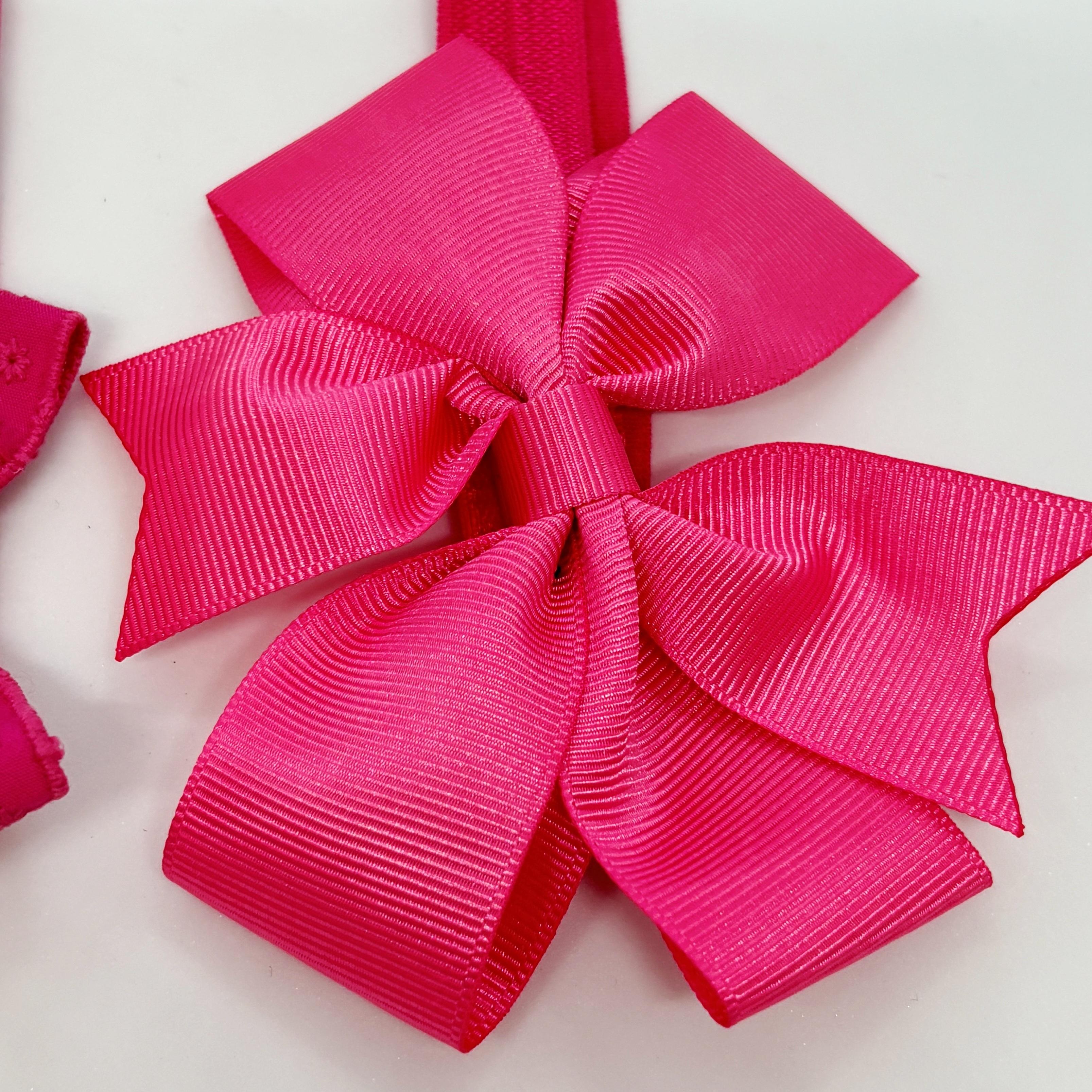 2'li Set Koyu Pembe Dantelli ve Düz Çocuk Bandana Seti 6 Ay - 4 Yaş Arası