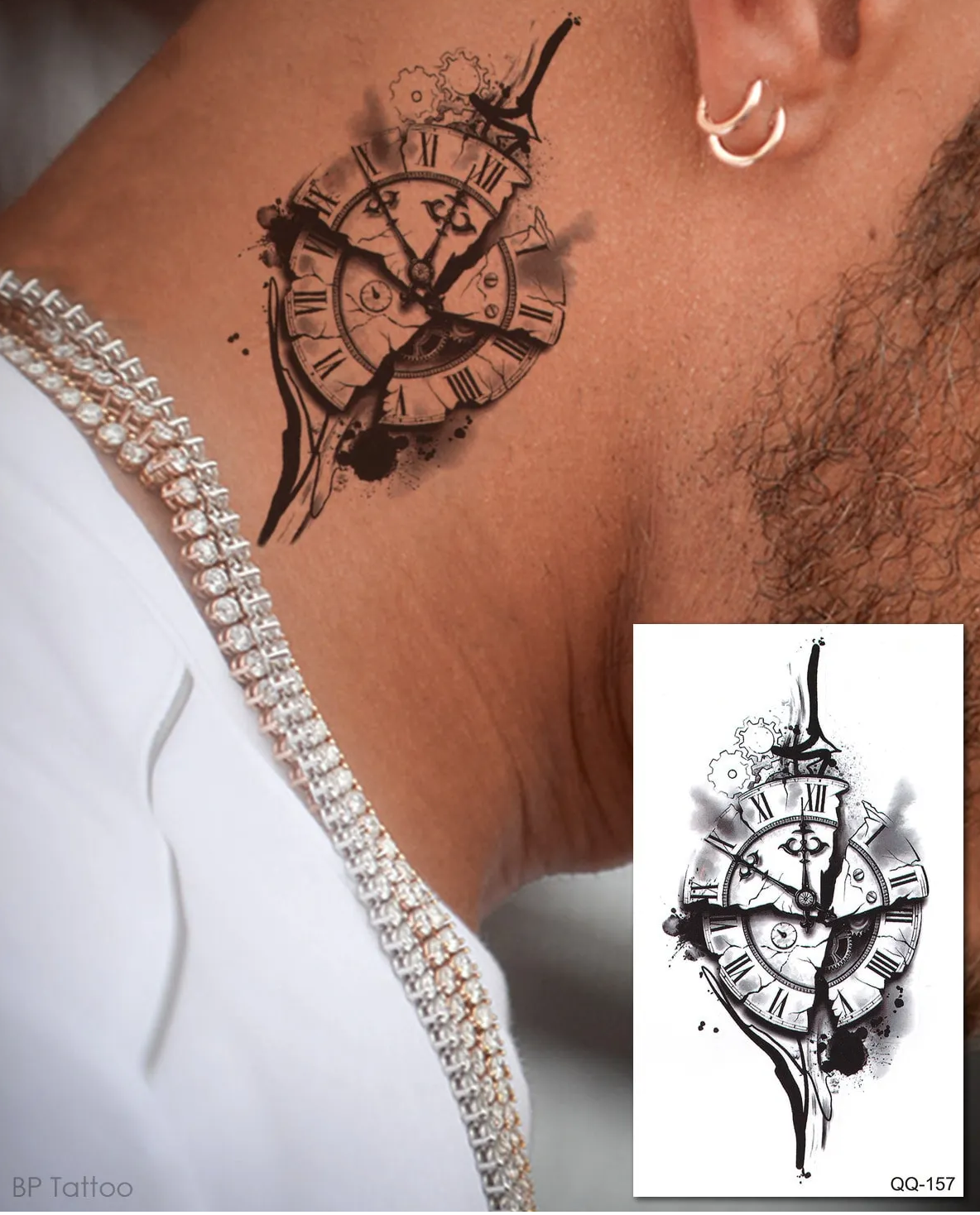 Kırık Saat Dövmesi Ense, Göğüs, Bilek, Kol, Bacak, Boyun, Sırt Geçici Dövme, Tattoo