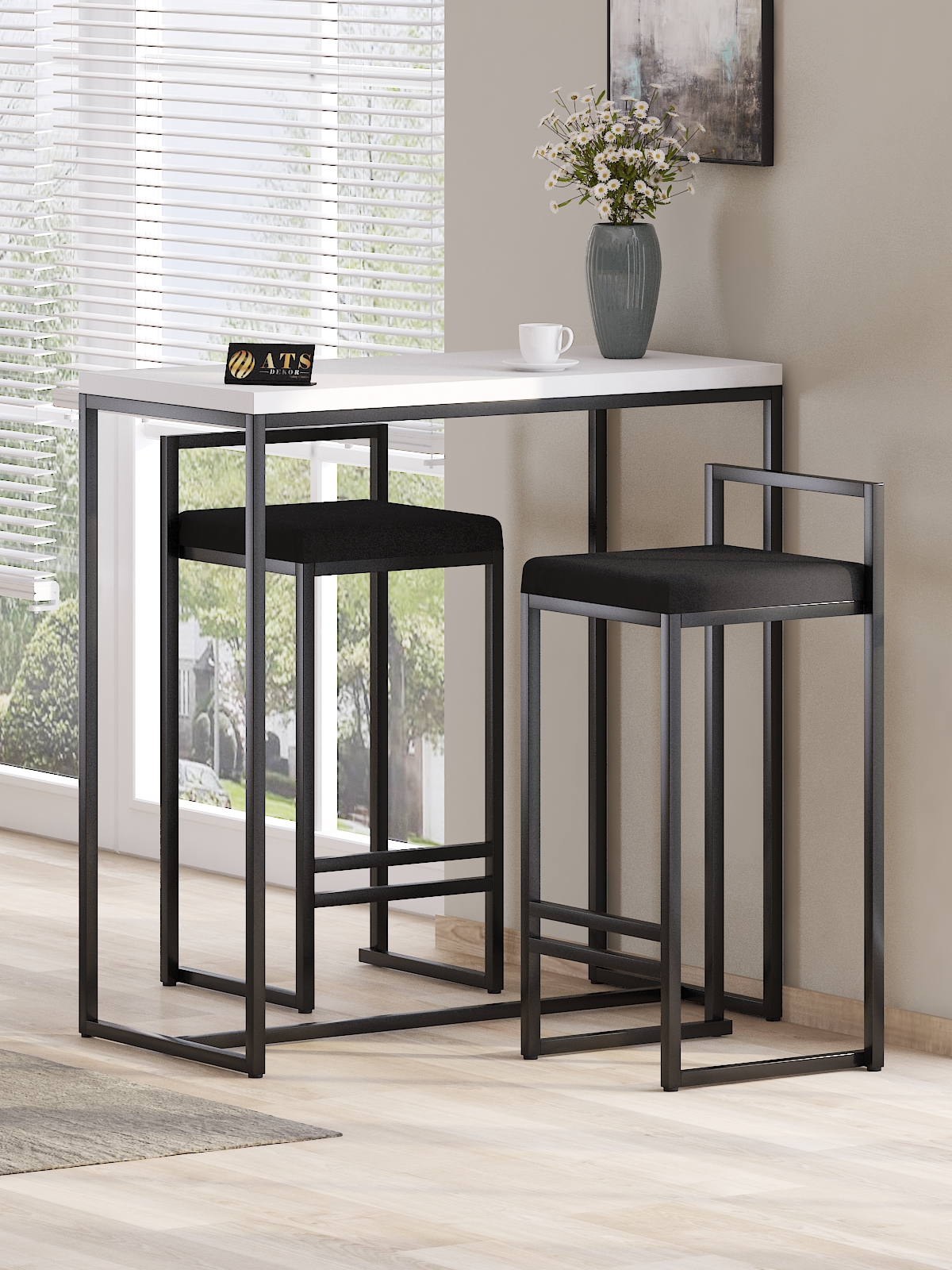 2 Li Sandelye Ve Bar Masası Takımı Siyah Siyah