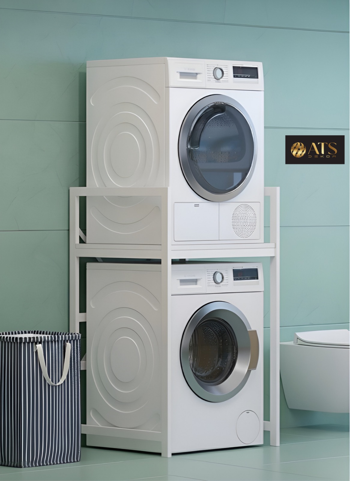 StackLux Çamaşır Makinası ve Kurutma Makinası Rafı Çamaşır Makinası Üstü Banyo Düzenleyici Rafı