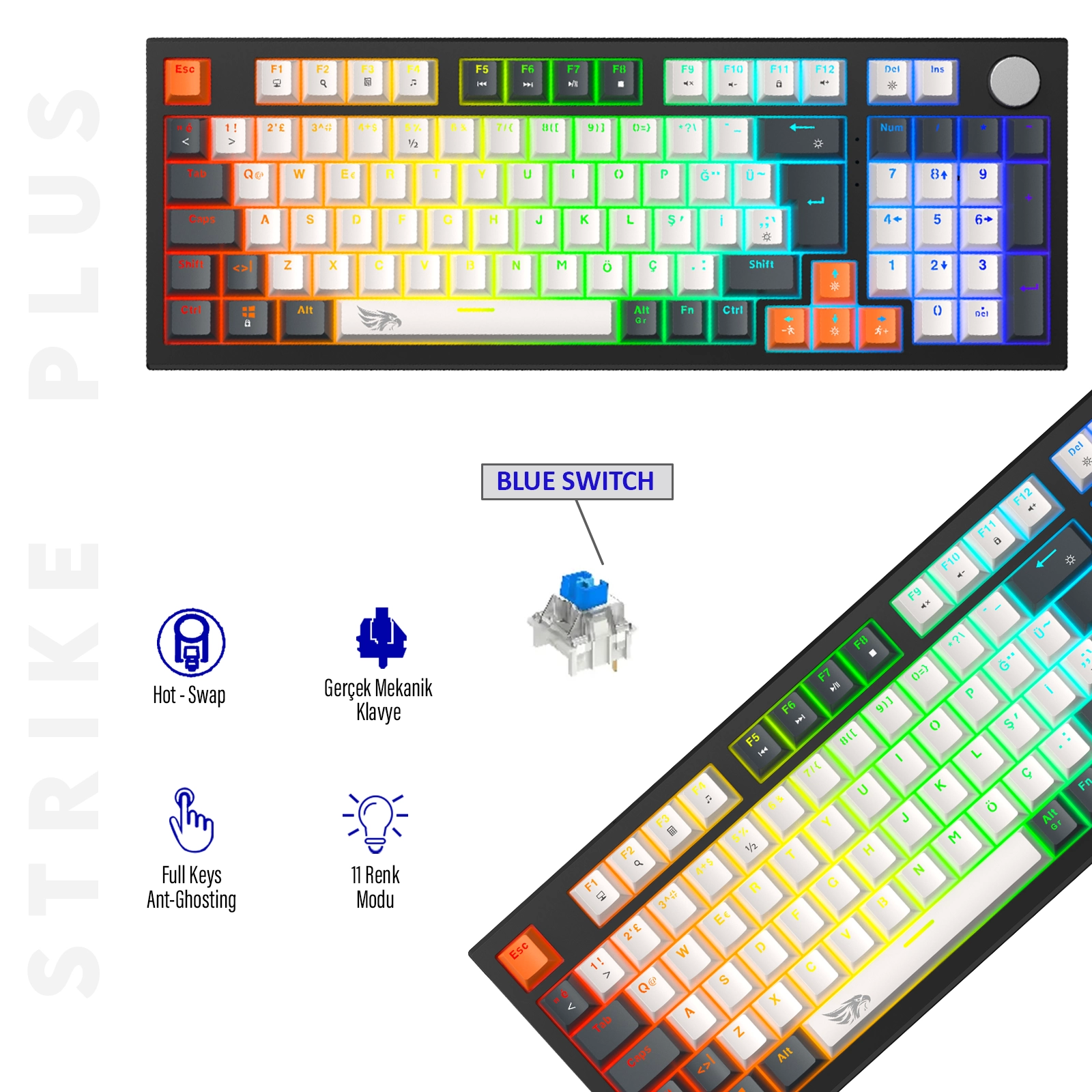 Gameagle Strike Plus MK-96X2ABB Mekanik Işıklı Oyuncu Klavye