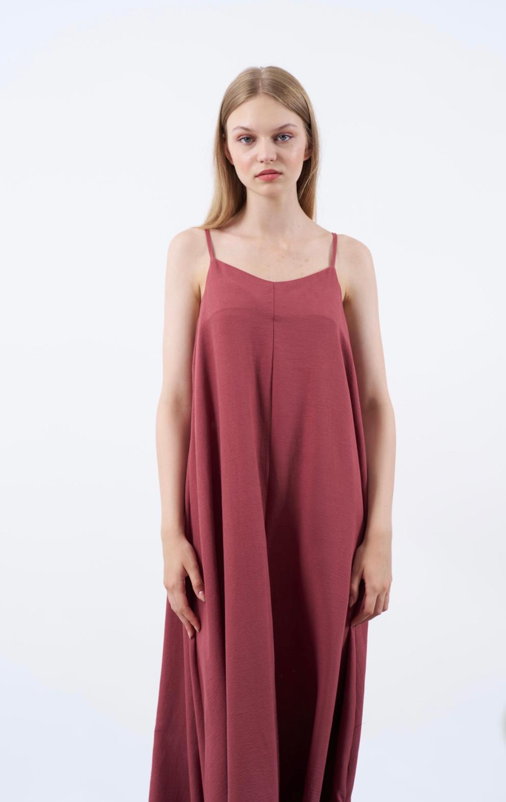 KADIN ASKILI BASİC UZUN ELBİSE BORDO