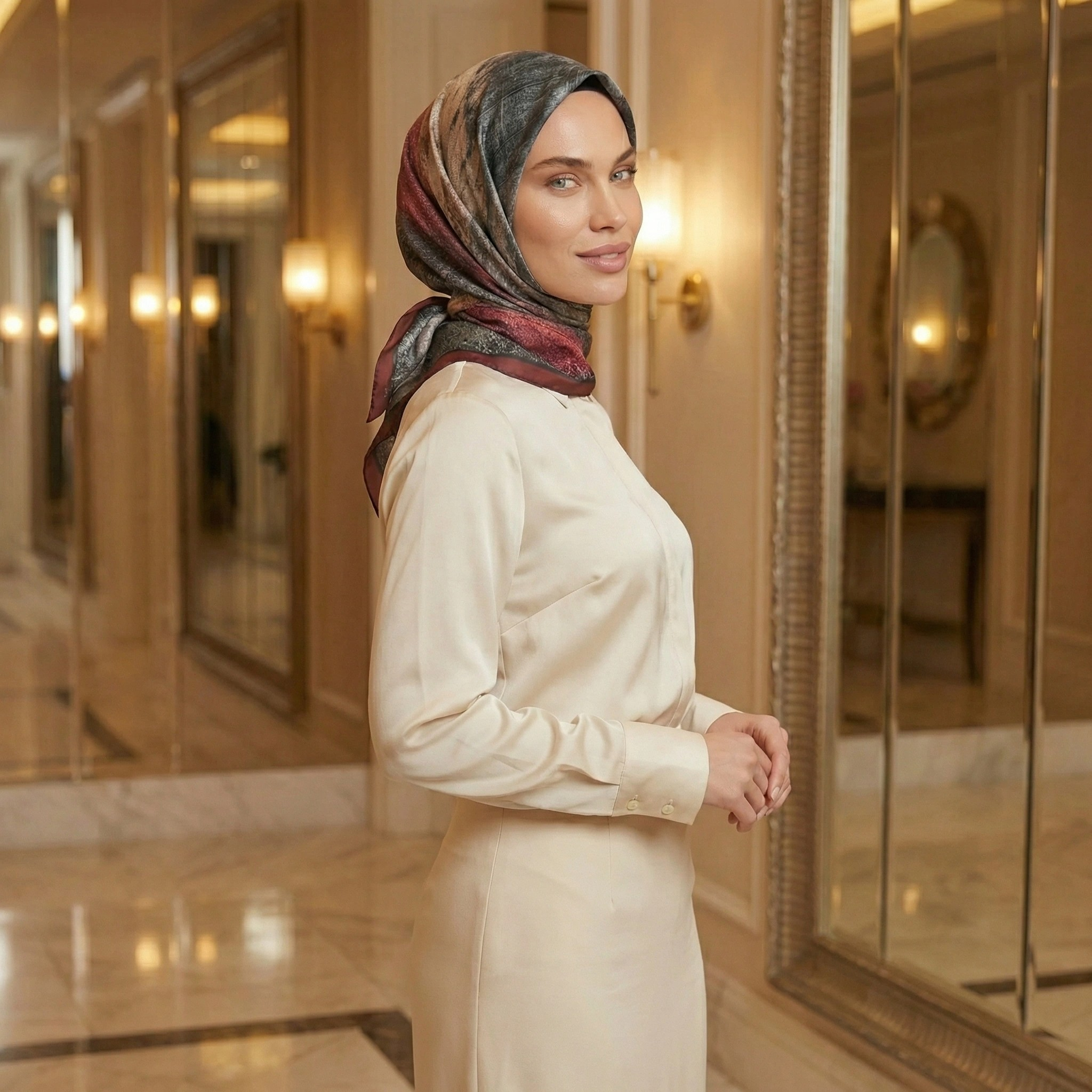 Dijital Soft Mermer Desen Eşarp