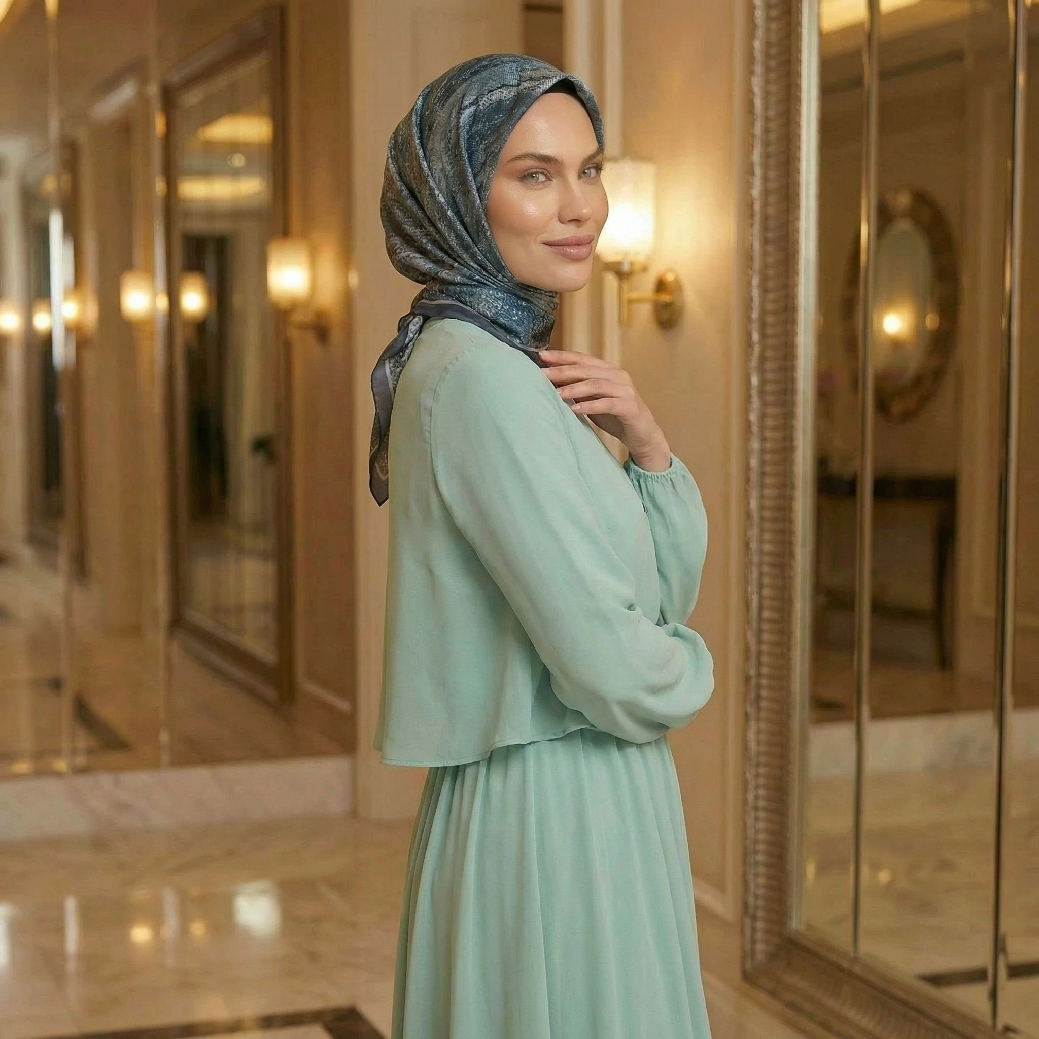 Dijital Soft Mermer Desen Eşarp