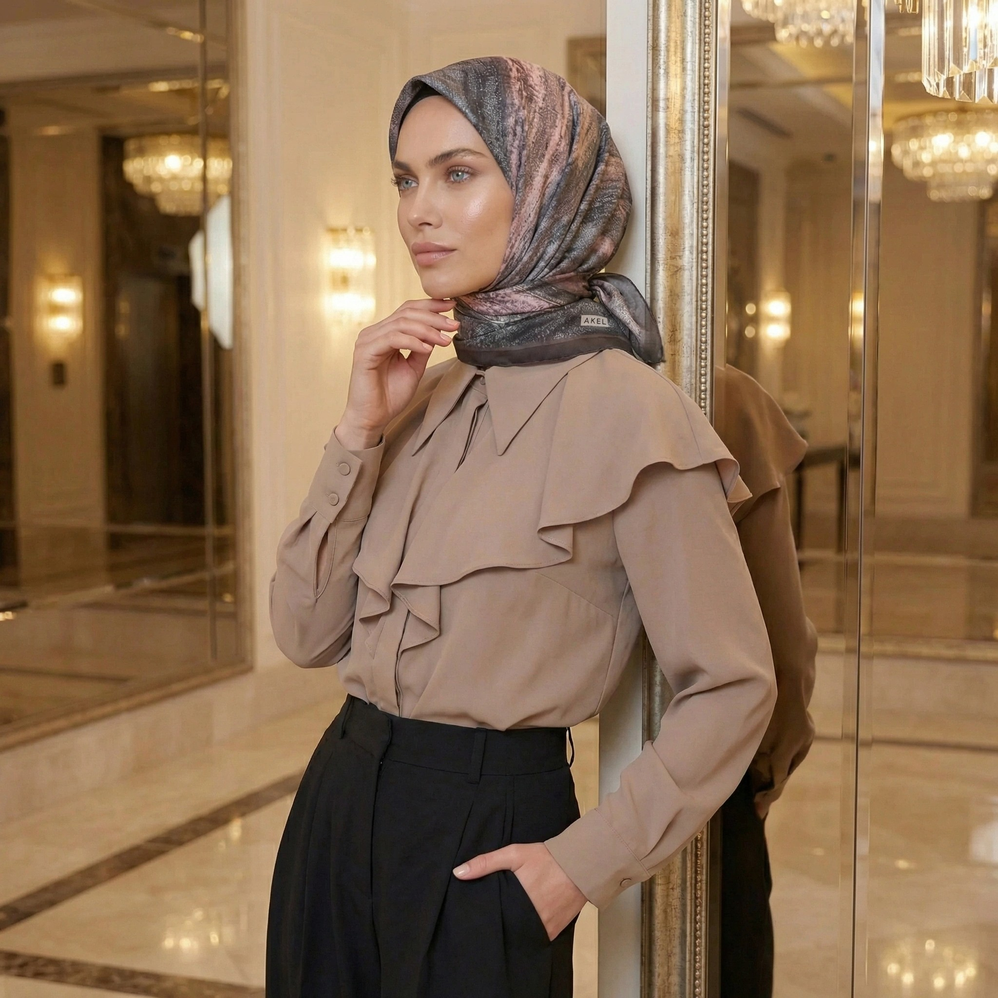 Dijital Soft Mermer Desen Eşarp