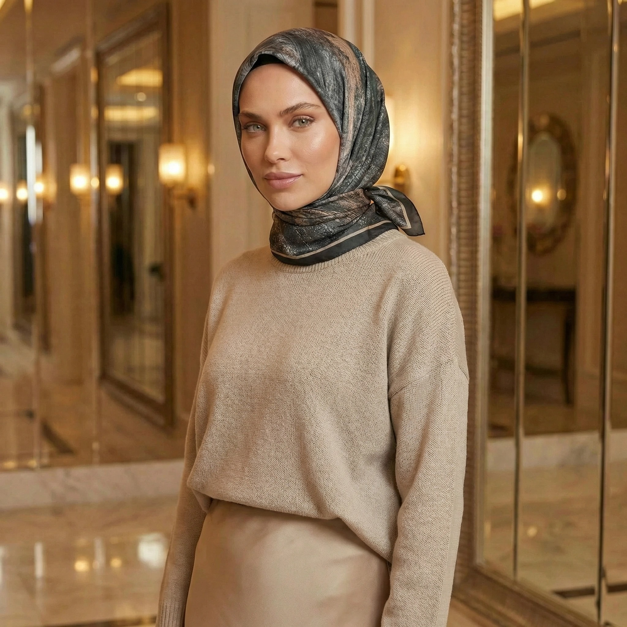 Dijital Soft Mermer Desen Eşarp