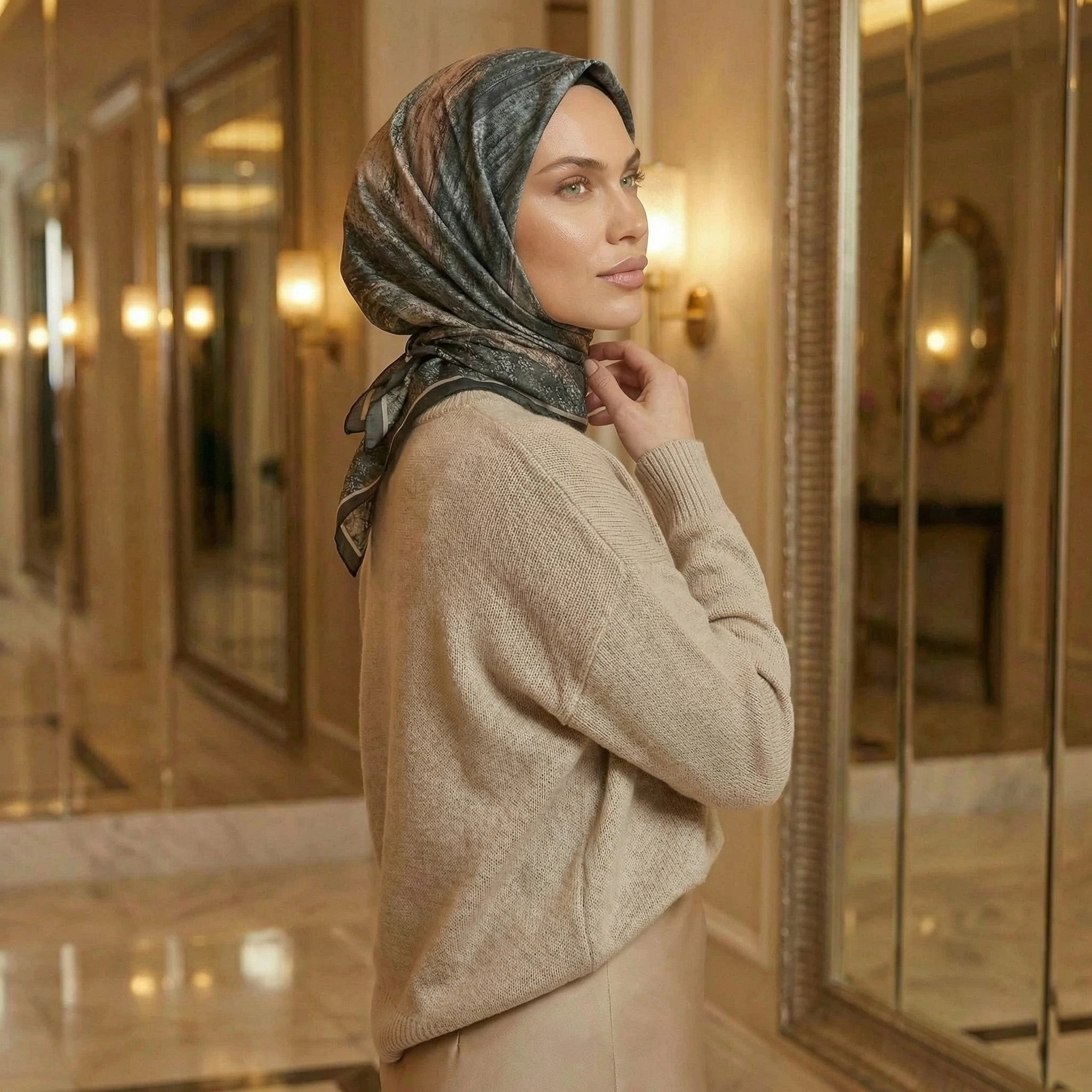 Dijital Soft Mermer Desen Eşarp