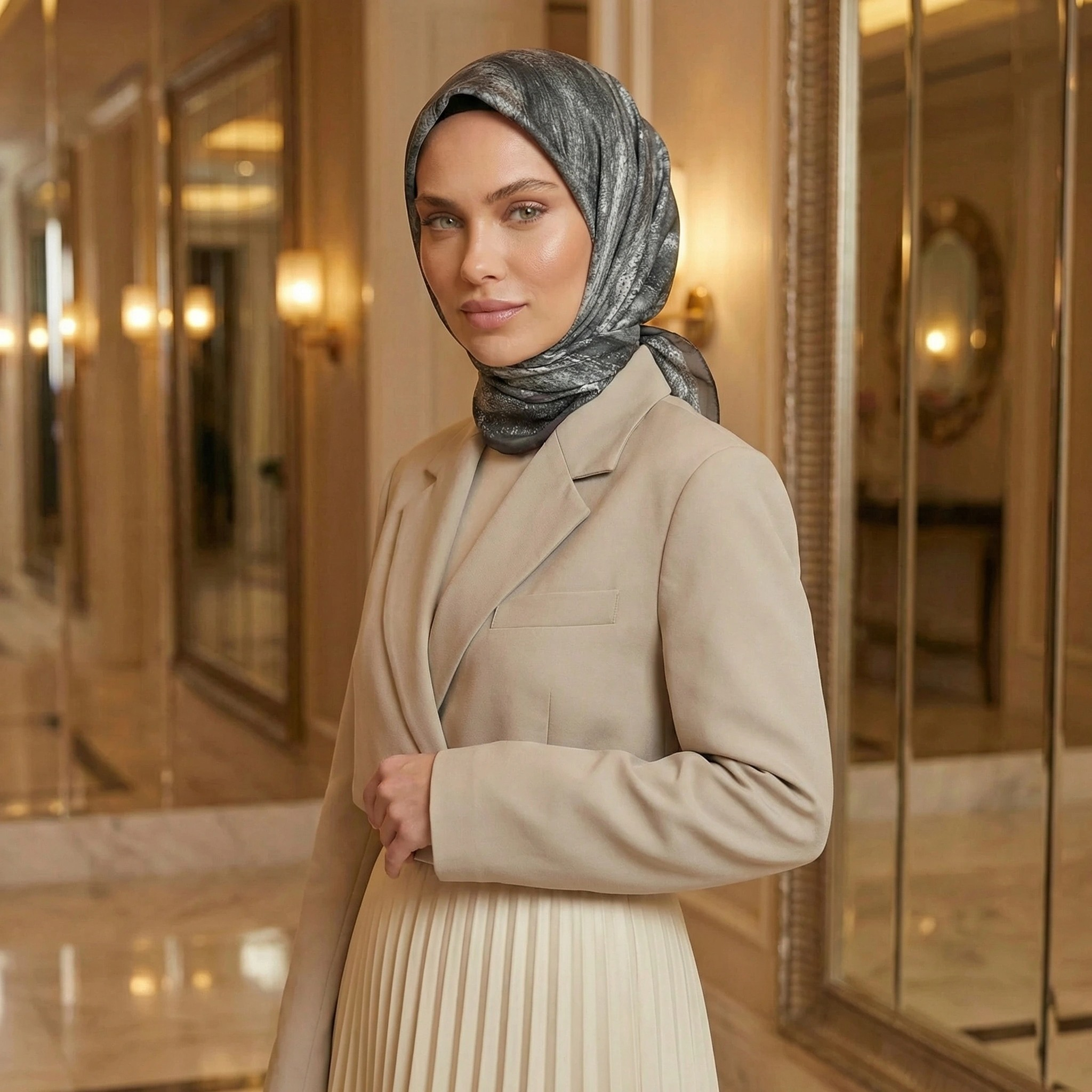 Dijital Soft Mermer Desen Eşarp