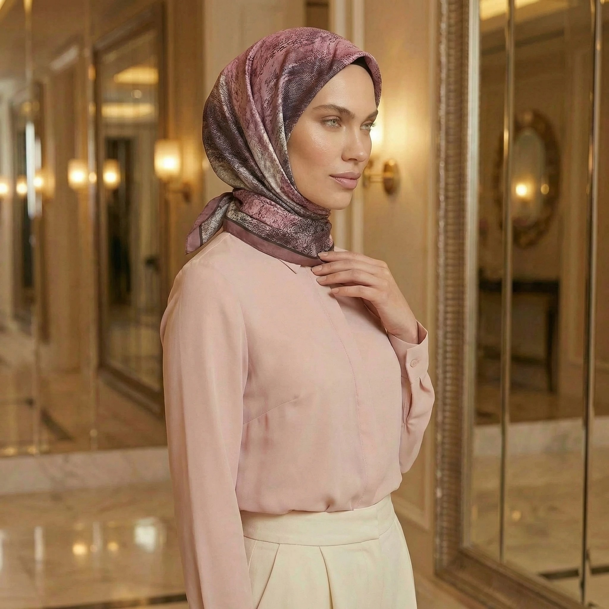 Dijital Soft Mermer Desen Eşarp