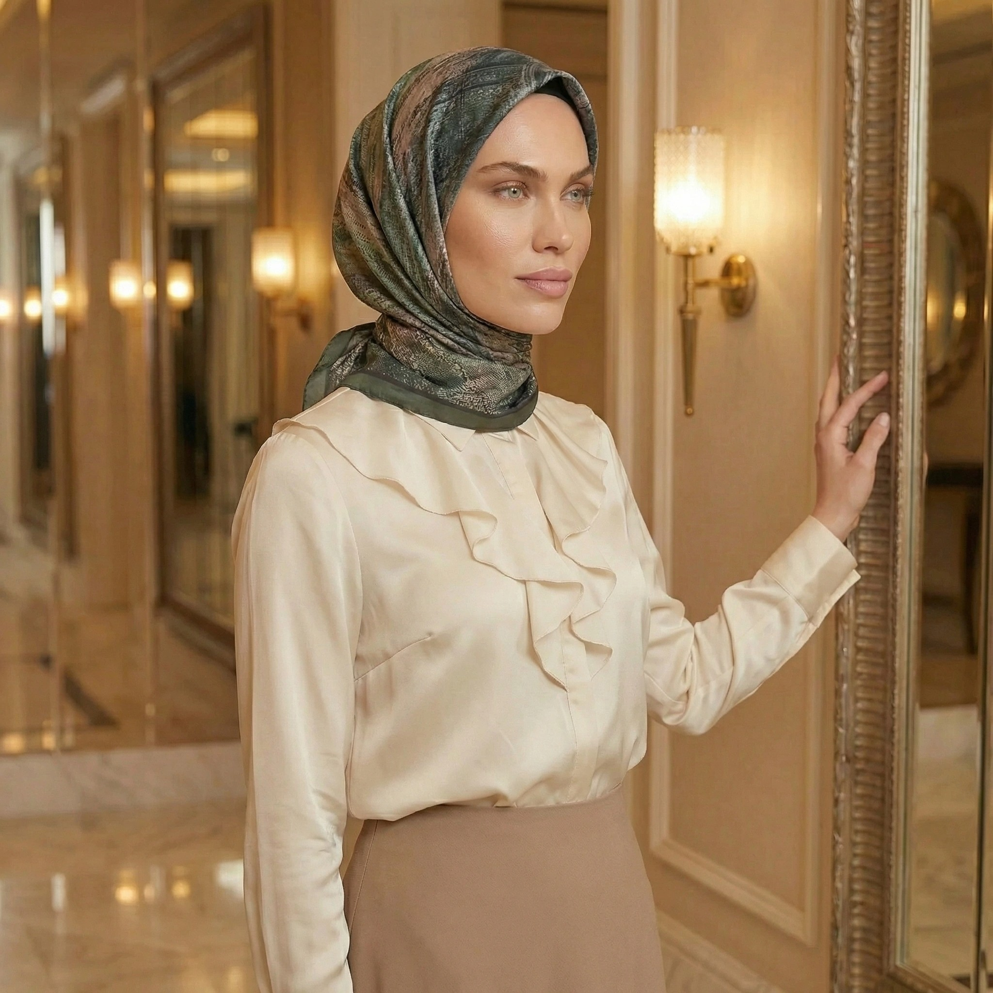 Dijital Soft Mermer Desen Eşarp