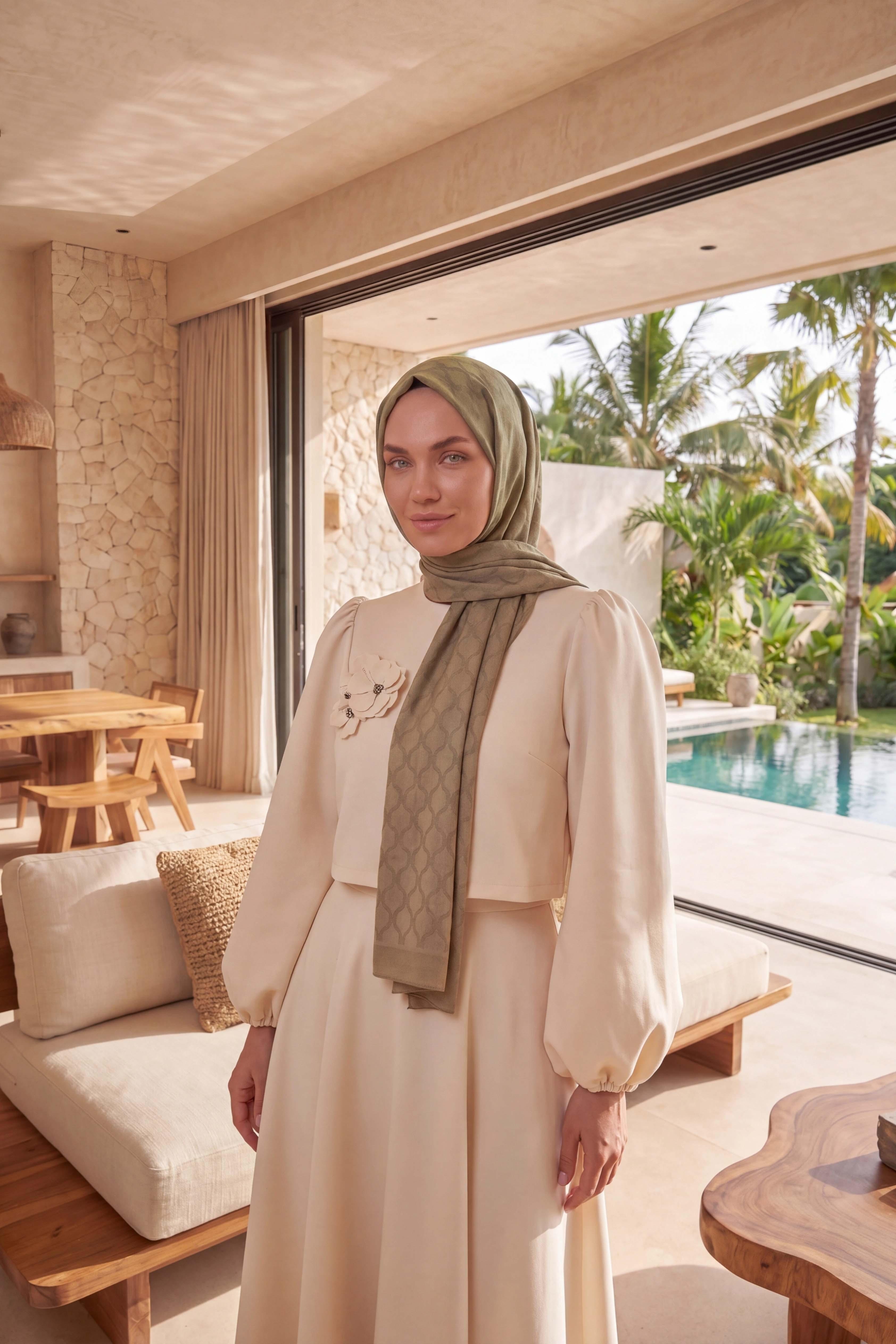 Asetat Şal Oval Geometrik Desen