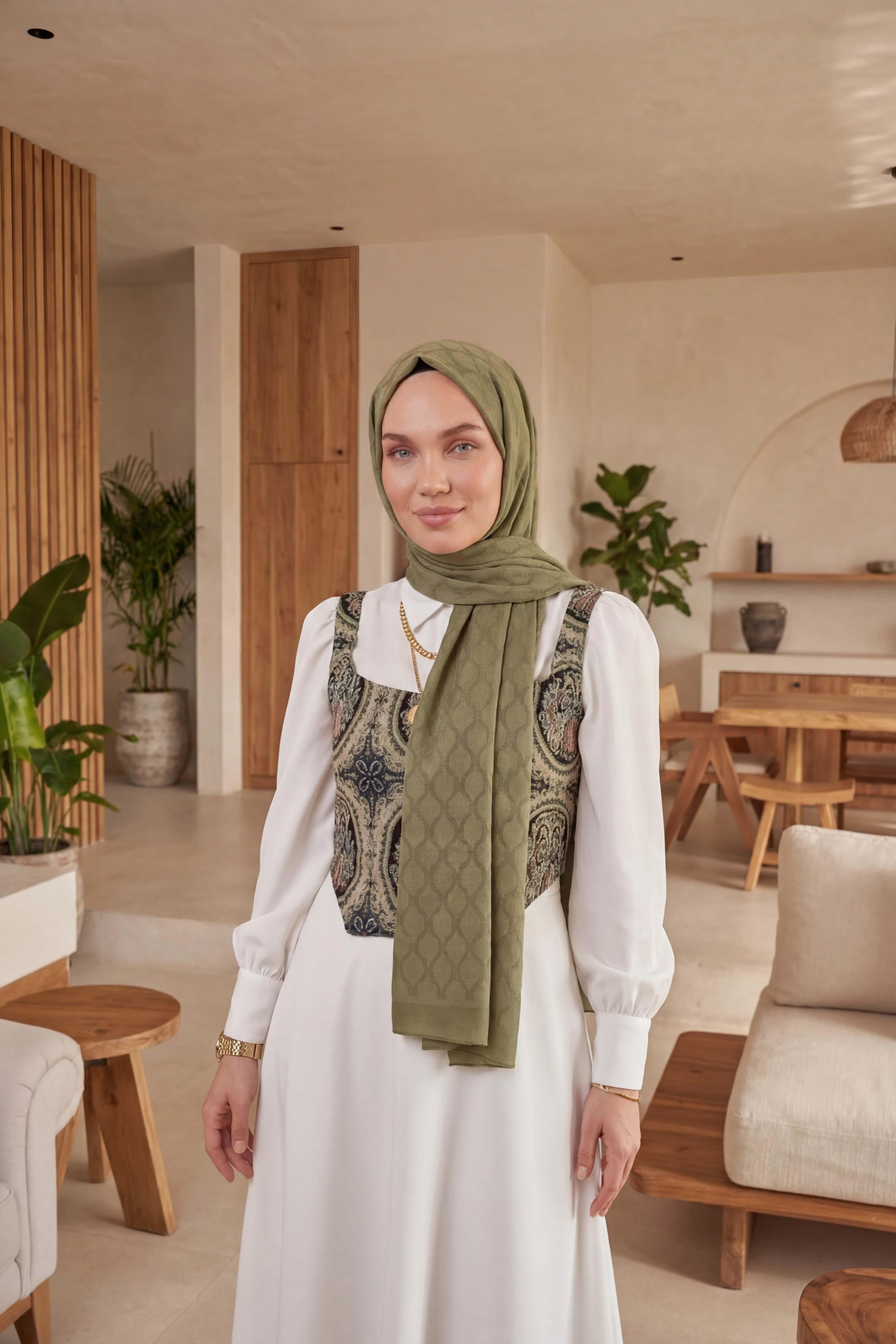 Asetat Şal Oval Geometrik Desen