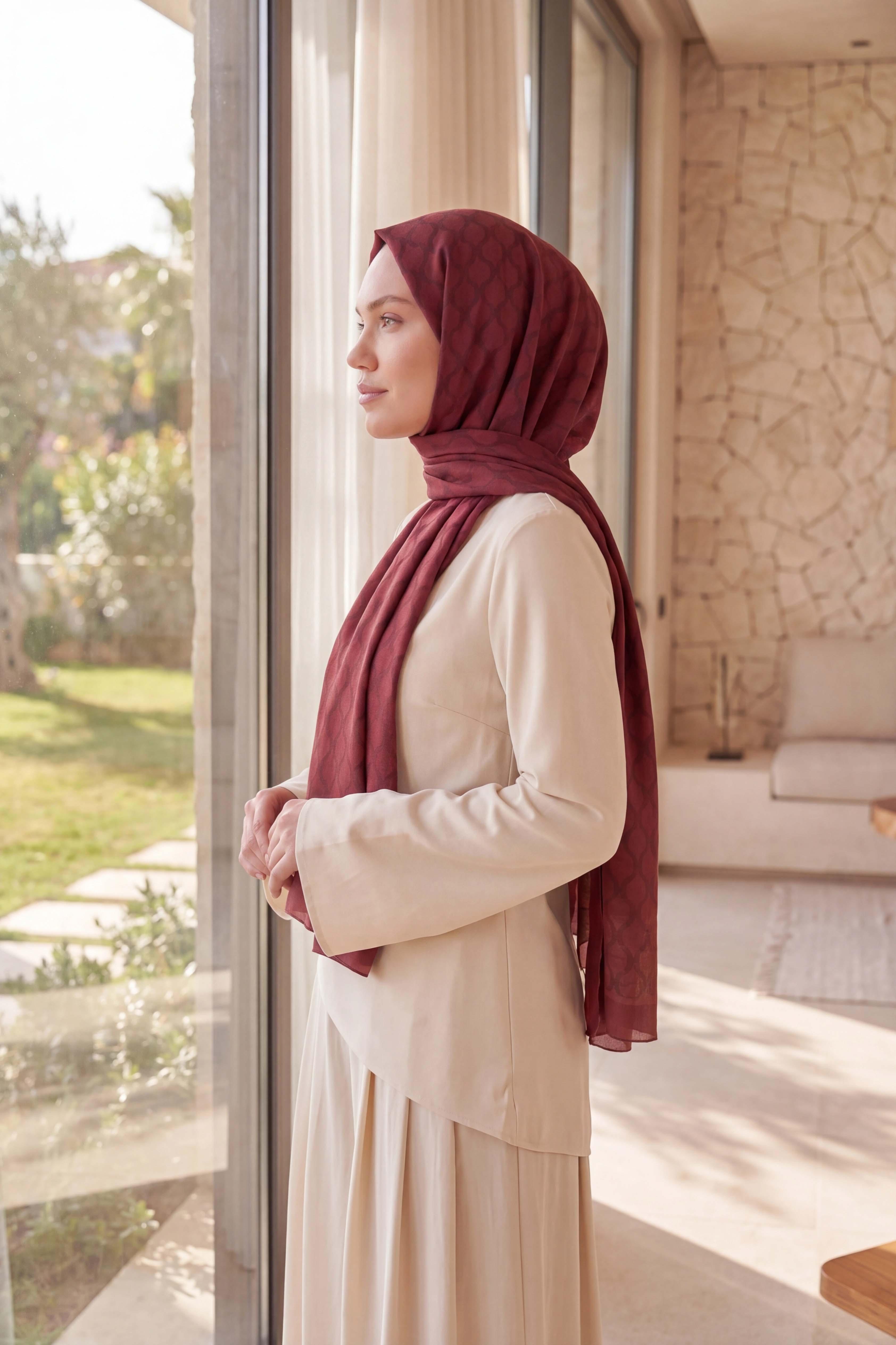 Asetat Şal Oval Geometrik Desen