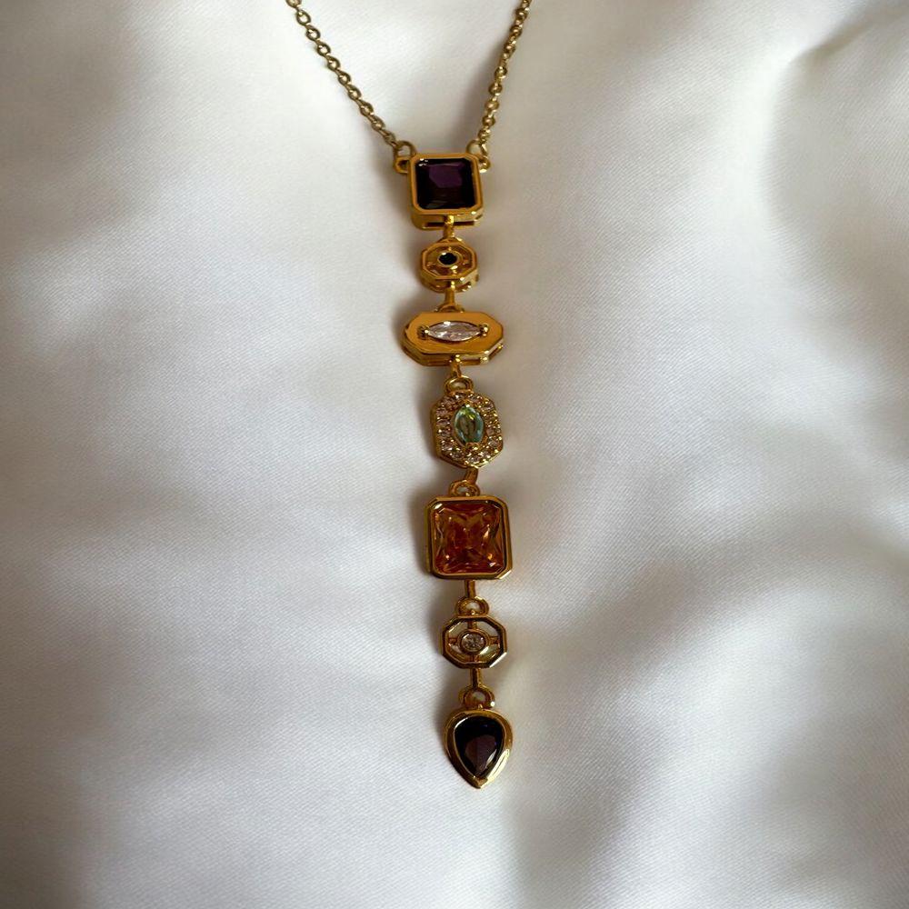 Çelik Gold 7 Element Dekolte Y Kolye