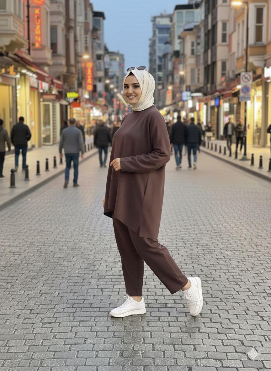 Anla Şalvar Pantolon İkili Takım Kahverengi