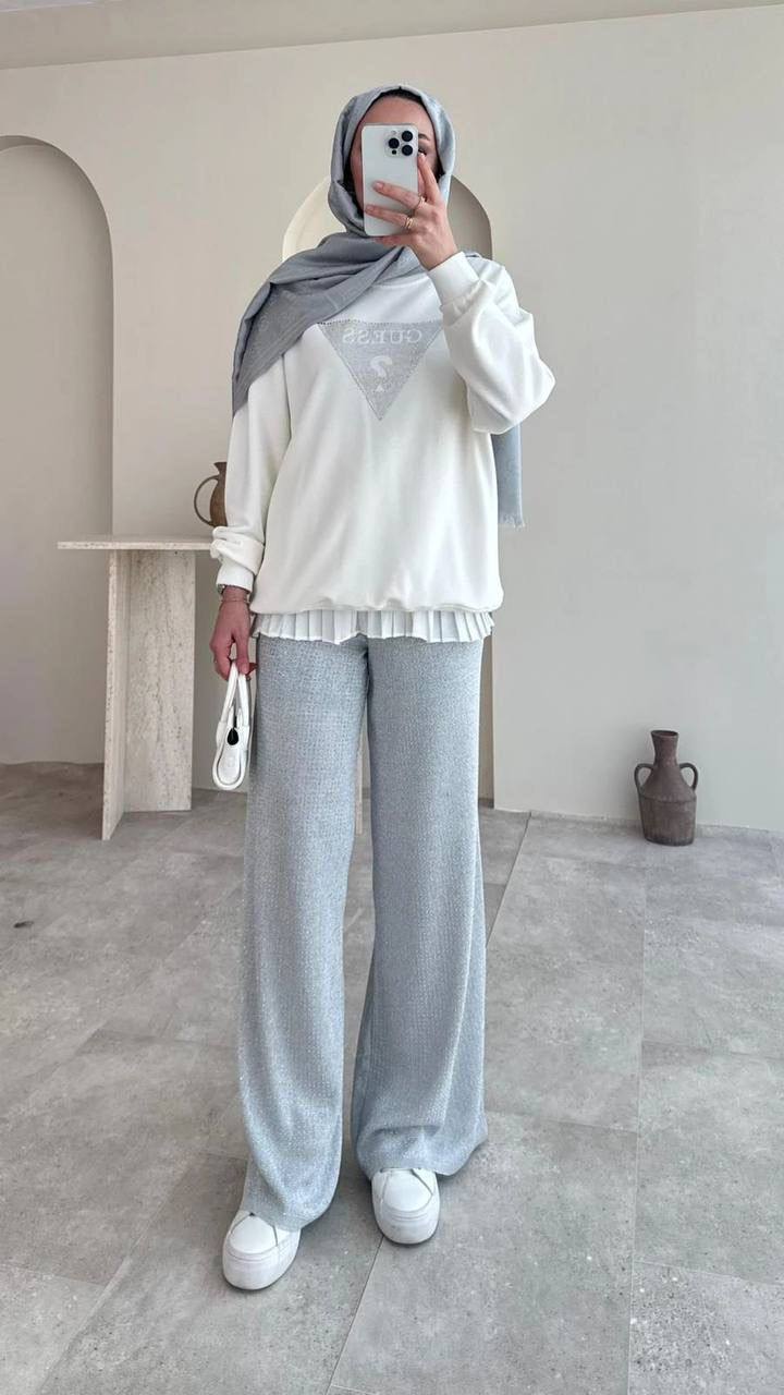 Taşlı Triko Pantolon - Gri