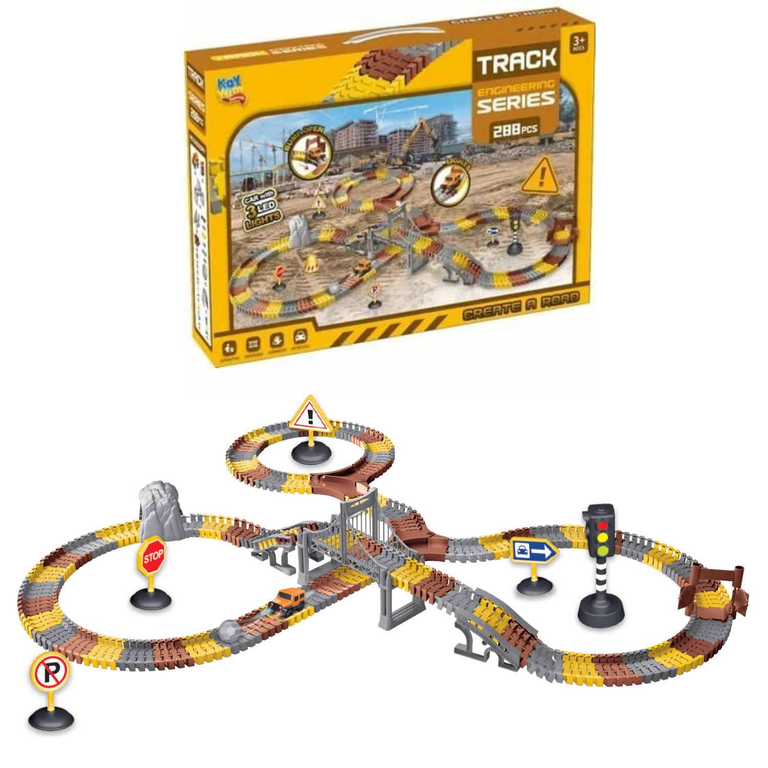 Kayyum İnşaat Truck Arabalı Yol Seti Eğitici Oyuncak 288 Parça