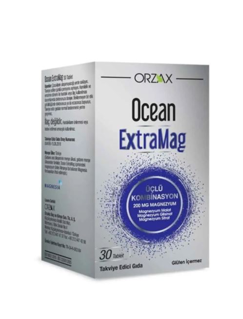 Ocean ExtraMag Üçlü Kombinasyon Magnezyum 200 mg Takviye Edici Gıda 30 Tablet