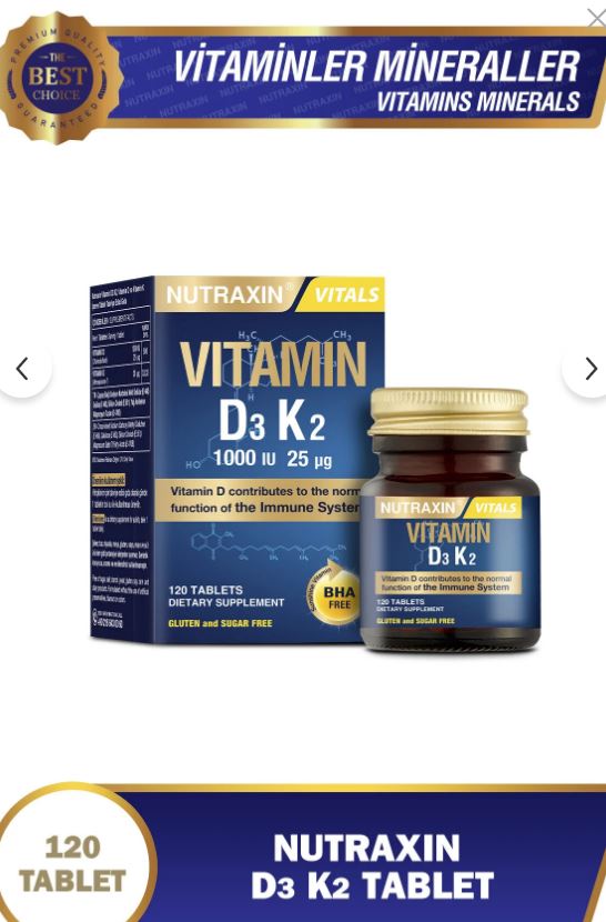 Nutraxin Vitamin D3K2 1000 IU 120 Tablet