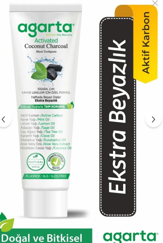 Agarta Doğal Hindistan Cevizi Özlü Aktif Karbonlu Florürsüz Diş Macunu 100 ml