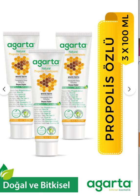 Agarta 3 Adet Doğal Florürsüz Propolisli Diş Macunu 100 ml