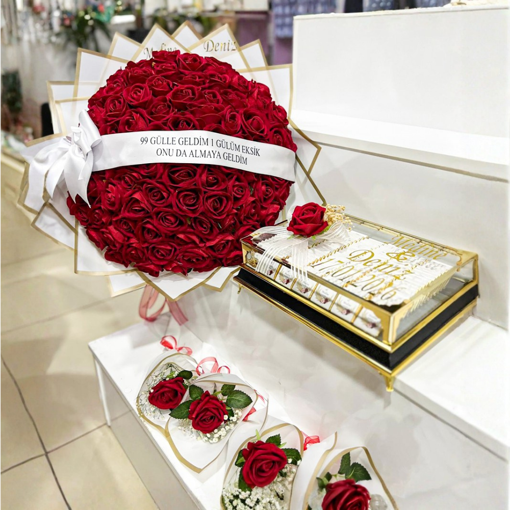 99 Güllü Gül & Çikolata Seti