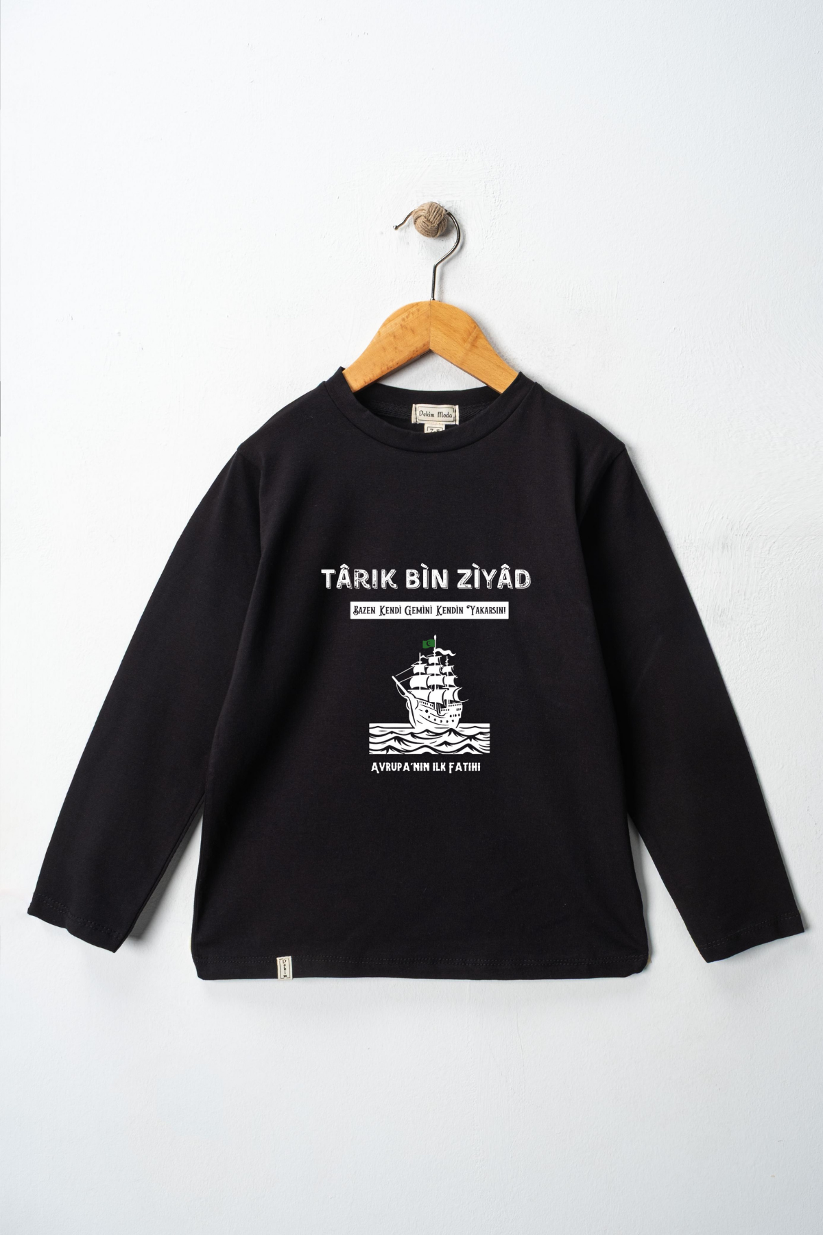 Yetişkin Uzun Kollu Bisiklet Yaka "Tarık Bin Ziyad"  Baskılı Tişört Mevsimlik Pamuklu