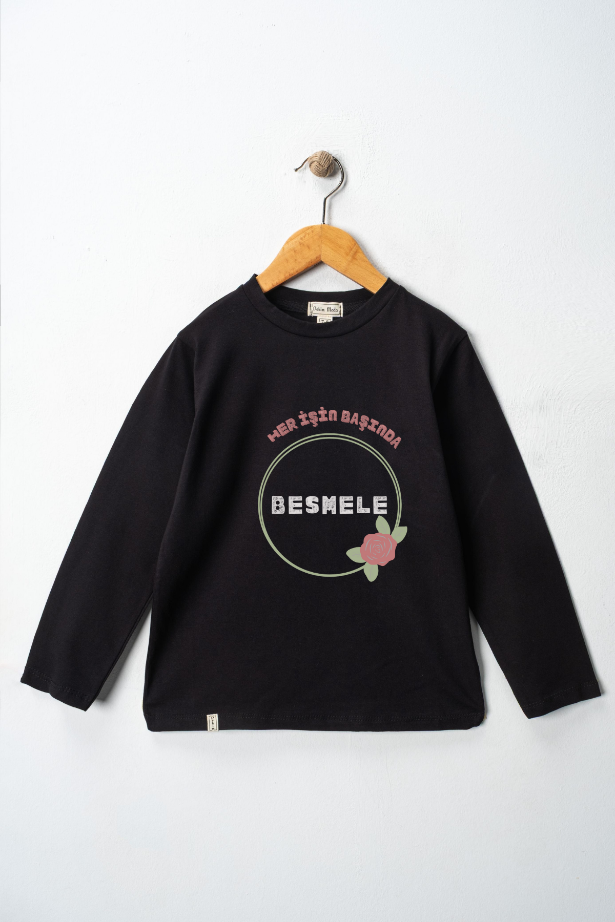 Yetişkin Uzun Kollu Bisiklet Yaka "Besmele"  Baskılı Tişört Mevsimlik Pamuklu
