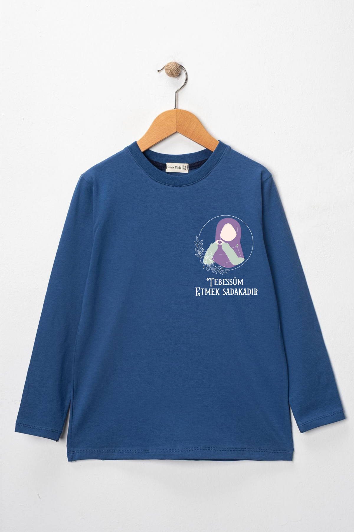 Kız Çocuk Uzun Kollu Bisiklet Yaka "Tebessüm Etmek Sadakadır" Baskılı Tişört Mevsimlik Pamuklu