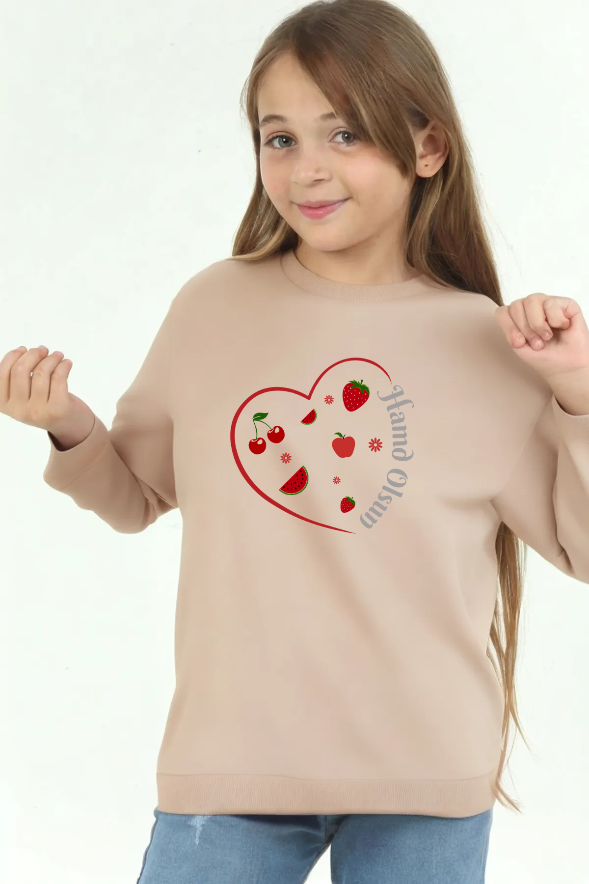 Kız Çocuk "Hamd Olsun"  Baskılı Pamuklu Sweat