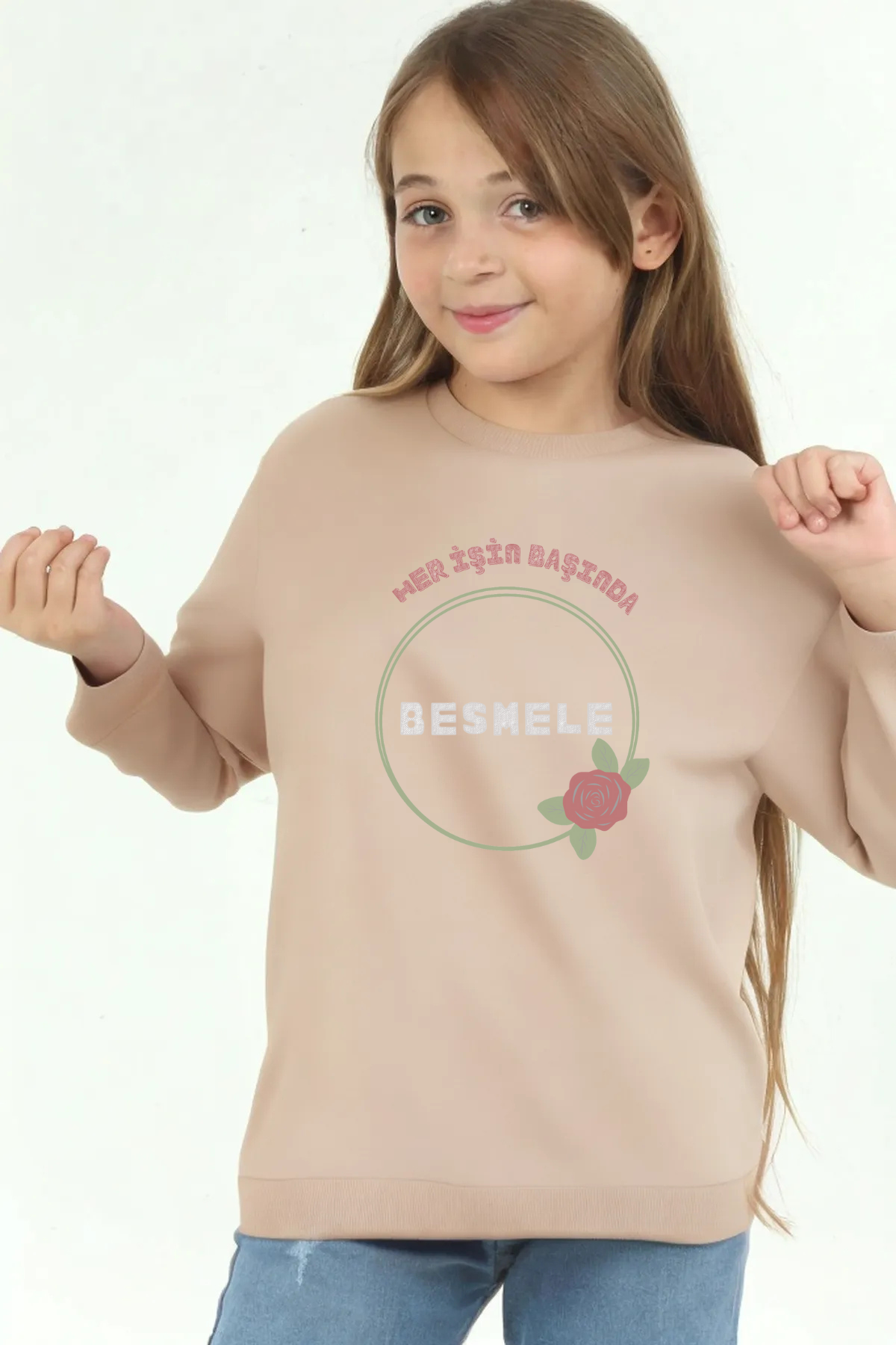 Kız Çocuk "Besmele"  Baskılı Pamuklu Sweat