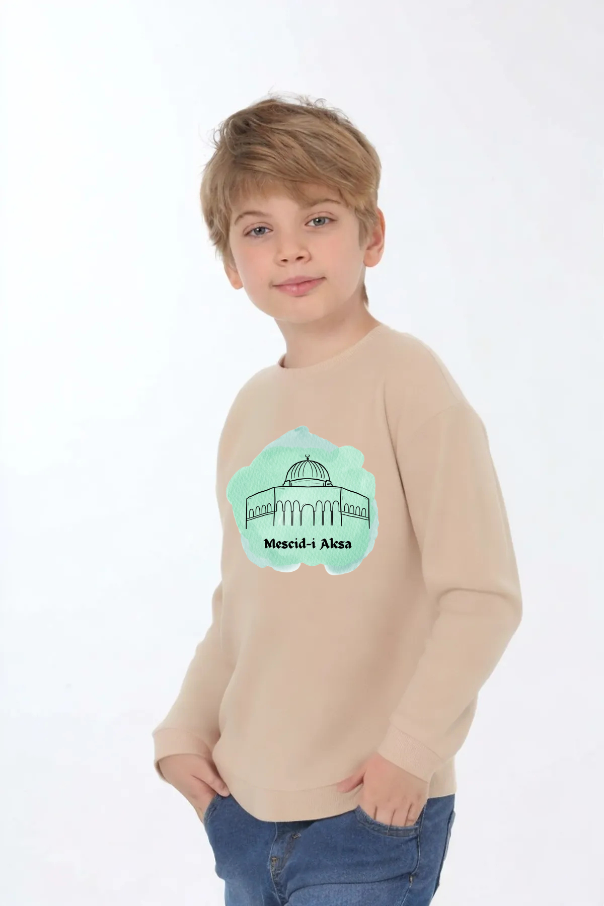 Erkek Çocuk "Mescid-i Aksa" Baskılı Pamuklu Sweat