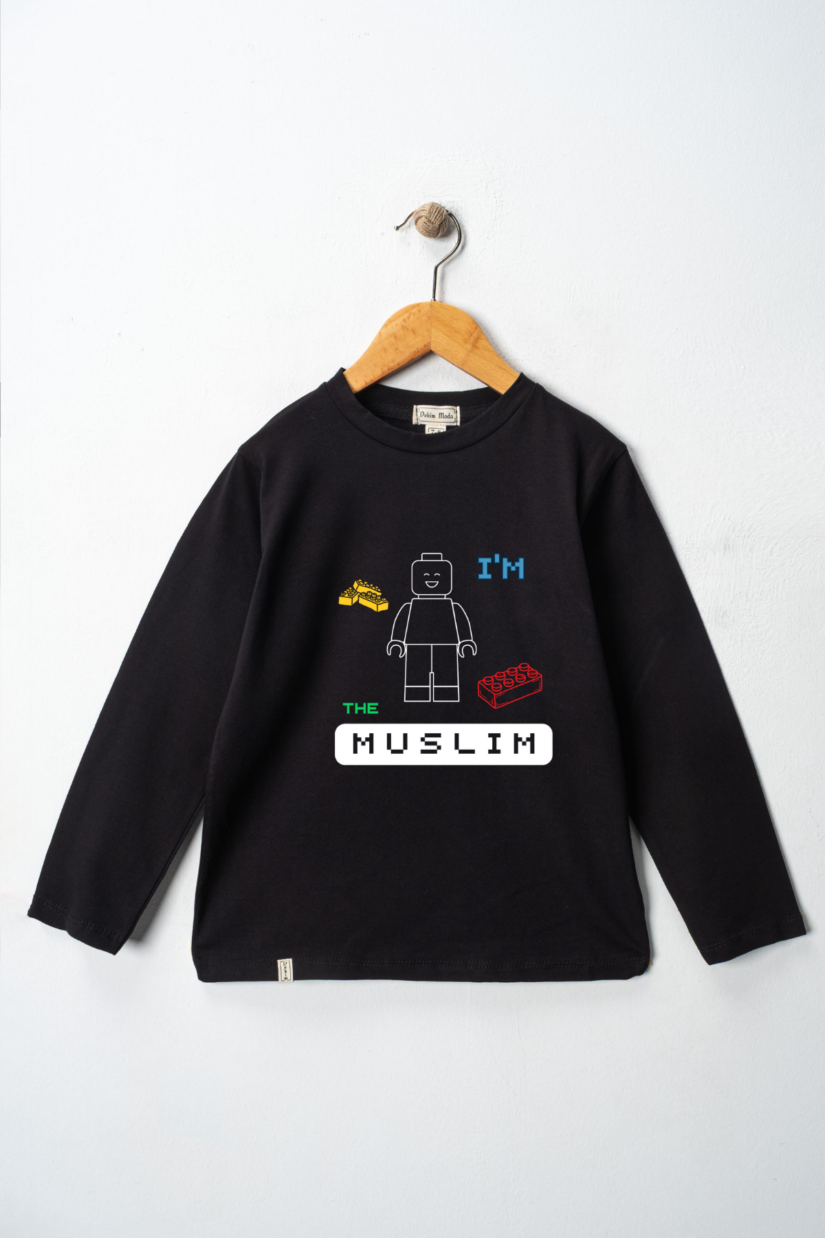 Yetişkin Uzun Kollu Bisiklet Yaka "Ben Müslümanım"  Baskılı Tişört Mevsimlik Pamuklu