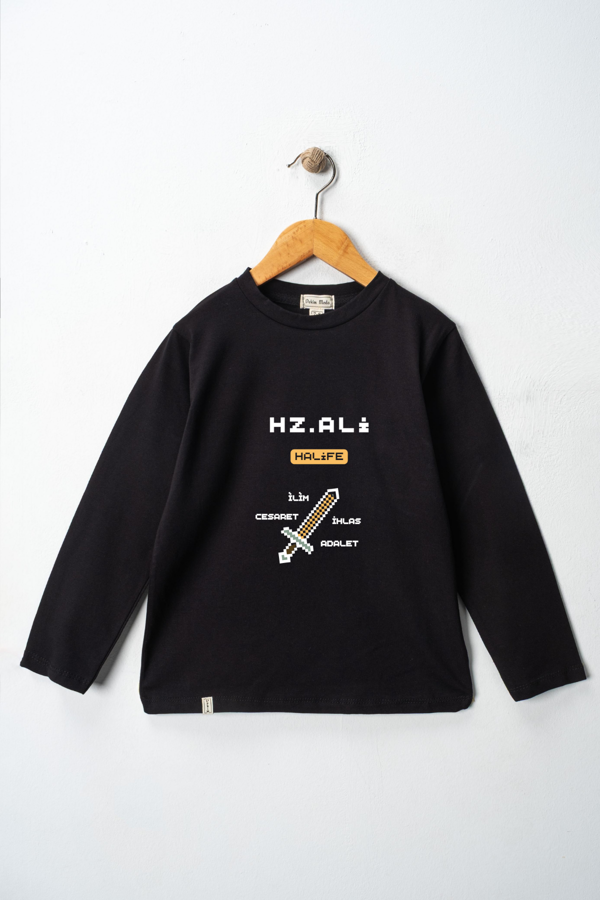 Yetişkin Uzun Kollu Bisiklet Yaka "Hz Ali" Baskılı Tişört Mevsimlik Pamuklu