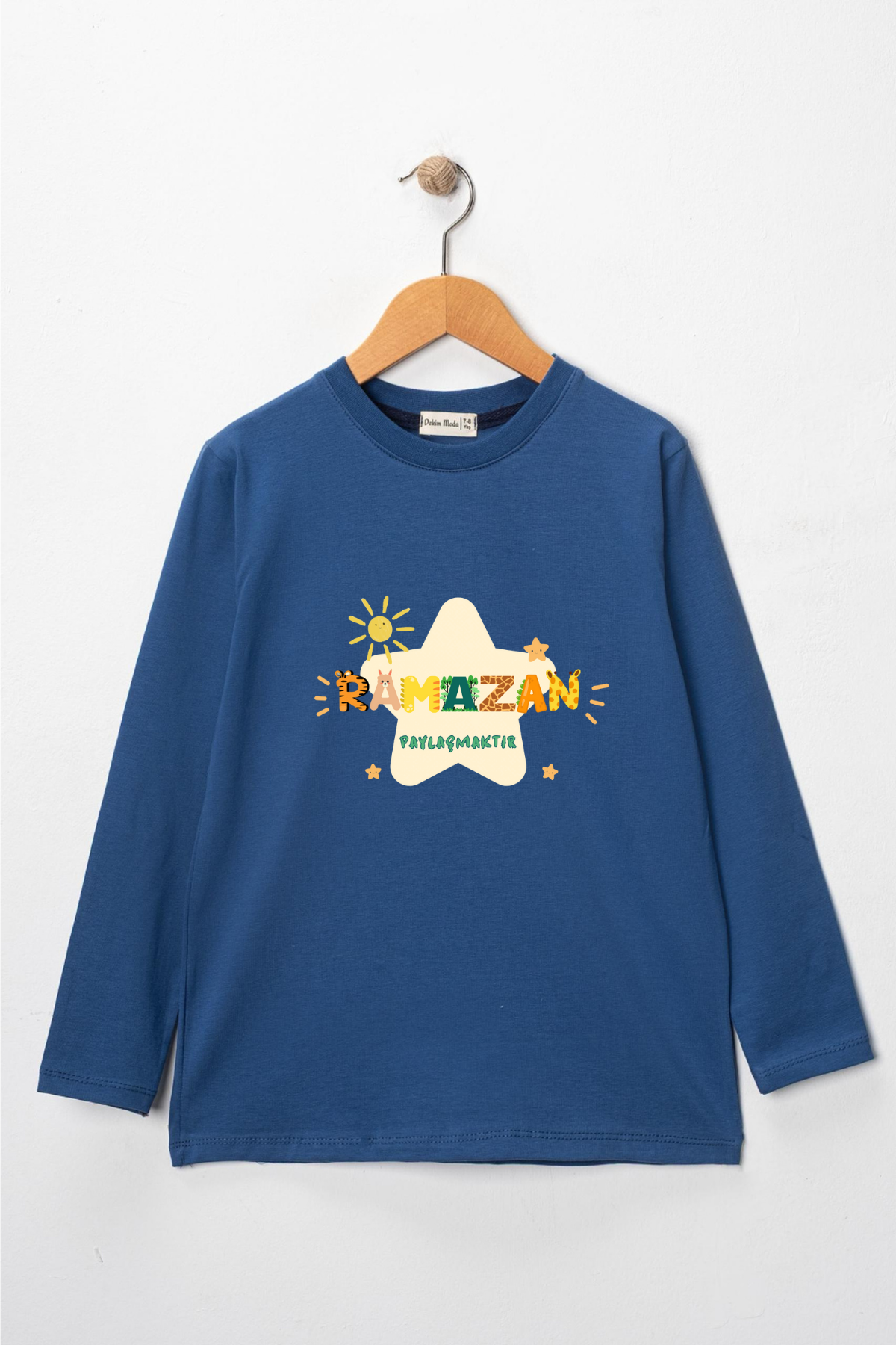 Kız Çocuk Uzun Kollu Bisiklet Yaka "Ramazan Paylaşmaktır" Baskılı Tişört Mevsimlik Pamuklu