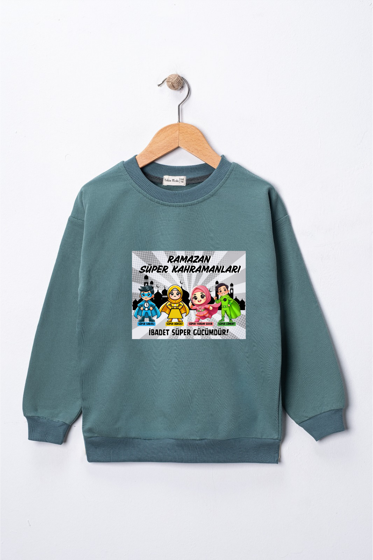 Çocuk "Ramazan Süper Kahramanları"  Baskılı Pamuklu Sweat