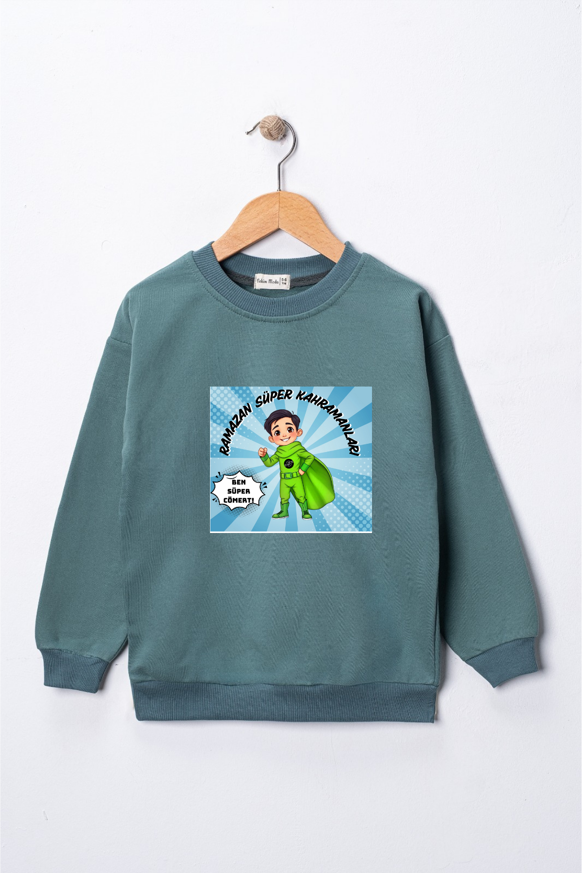 Erkek Çocuk "Ramazan Süper Kahramanları Cömert" Baskılı Pamuklu Sweat