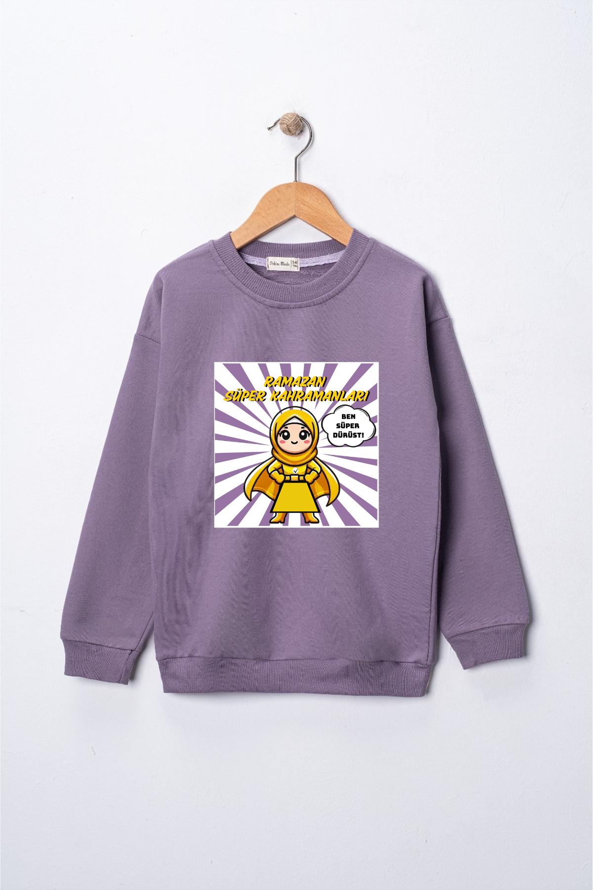 Kız Çocuk "Ramazan Süper Kahramanları Dürüst"  Baskılı Pamuklu Sweat