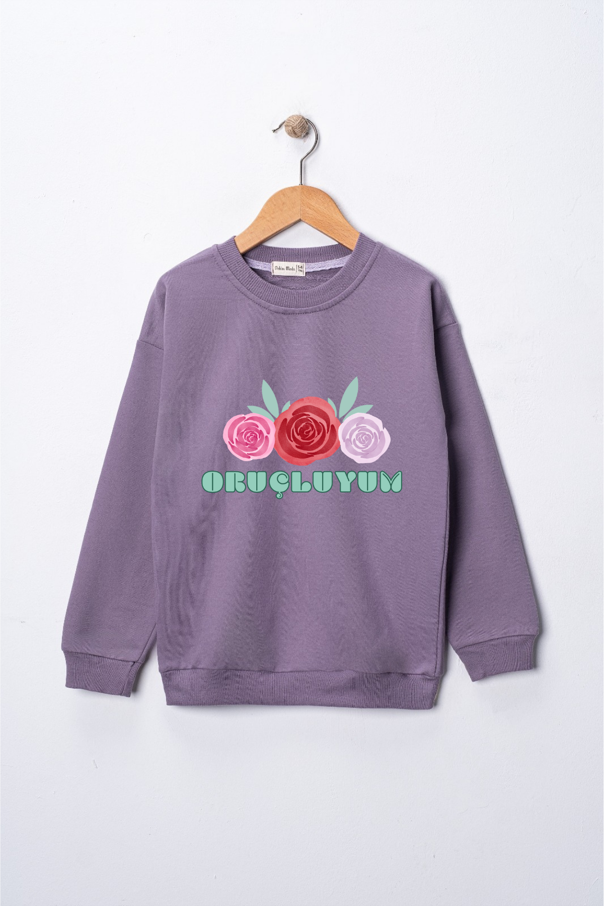 Kız Çocuk "Oruçluyum"  Baskılı Pamuklu Sweat