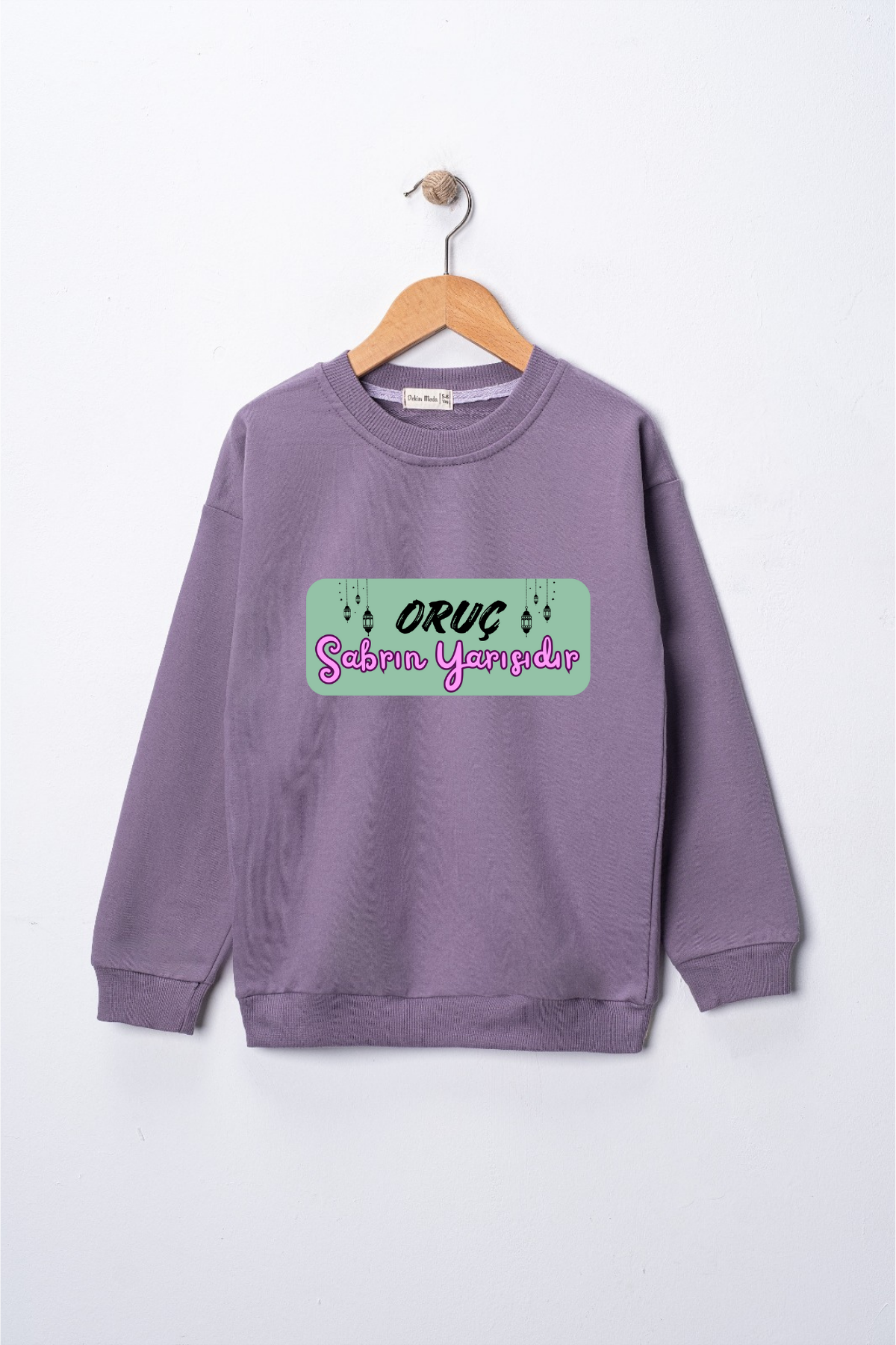 Kız Çocuk "Oruç Sabrın Yarısıdır"  Baskılı Pamuklu Sweat