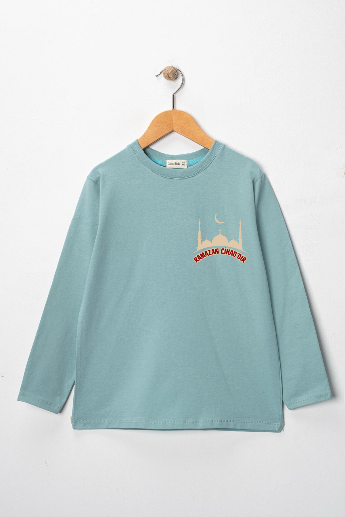 Kız Çocuk Uzun Kollu Bisiklet Yaka "Ramazan Cihad dır" Baskılı Tişört Mevsimlik Pamuklu