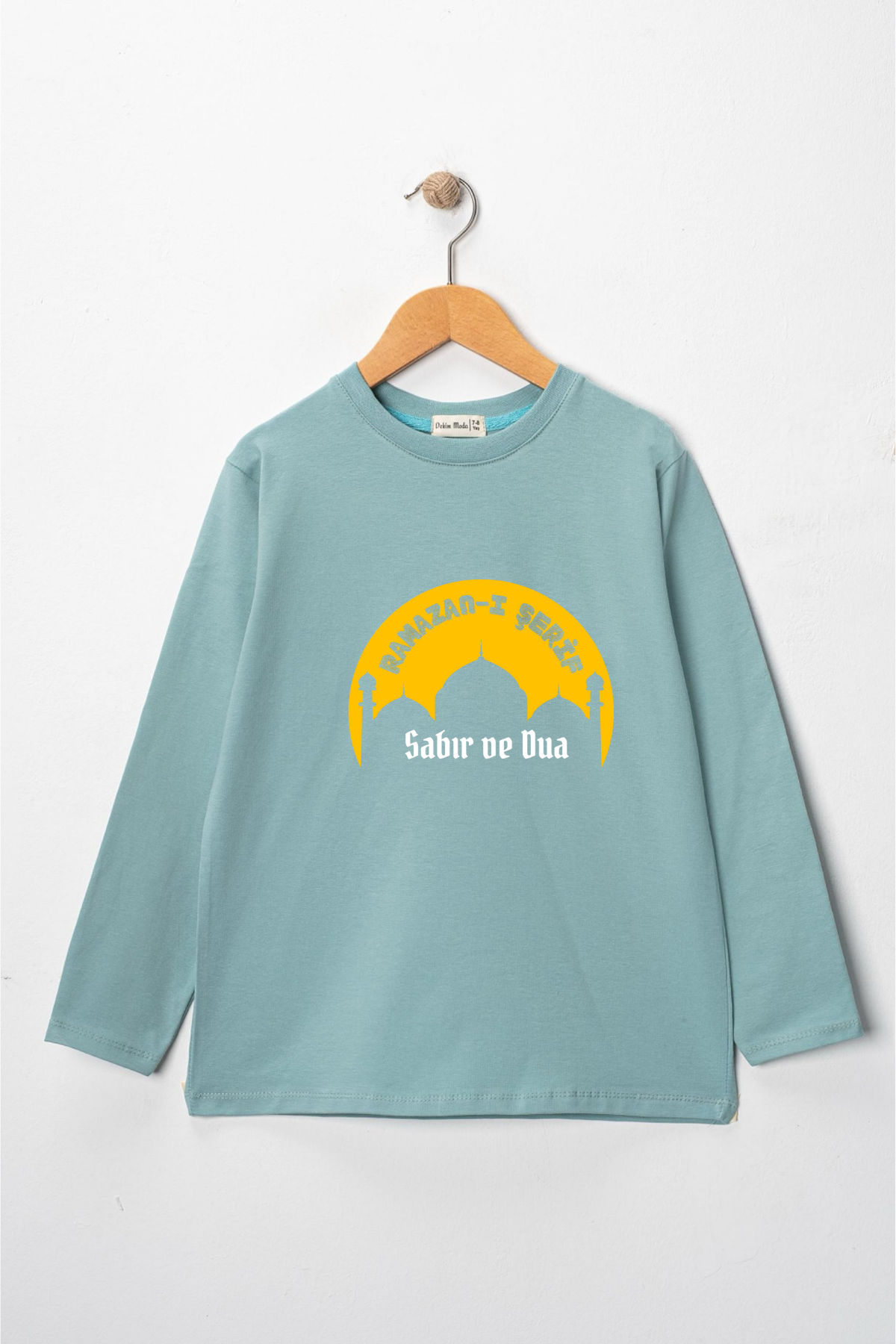 Kız Çocuk Uzun Kollu Bisiklet Yaka "Sabır ve Dua" Baskılı Tişört Mevsimlik Pamuklu